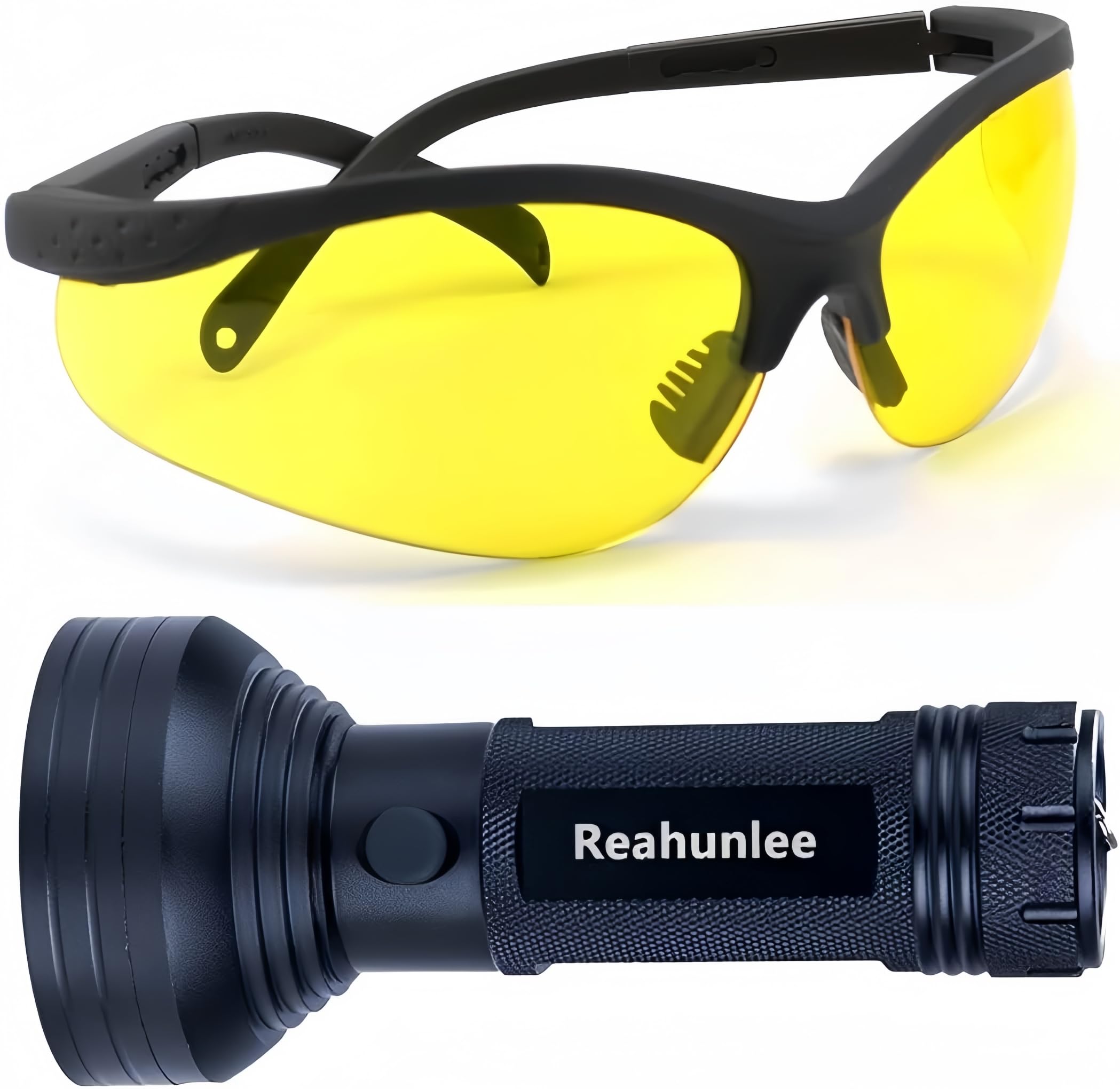 REALHUNLEE كاشف تسرب صبغة الأشعة فوق البنفسجية لمكيف الهواء، طقم أداة اختبار تسرب صبغة الأشعة فوق البنفسجية للزيت التلقائي الاحترافي 68 LED كاشف ضوئي UV لمكيف الهواء مع نظارات واقية