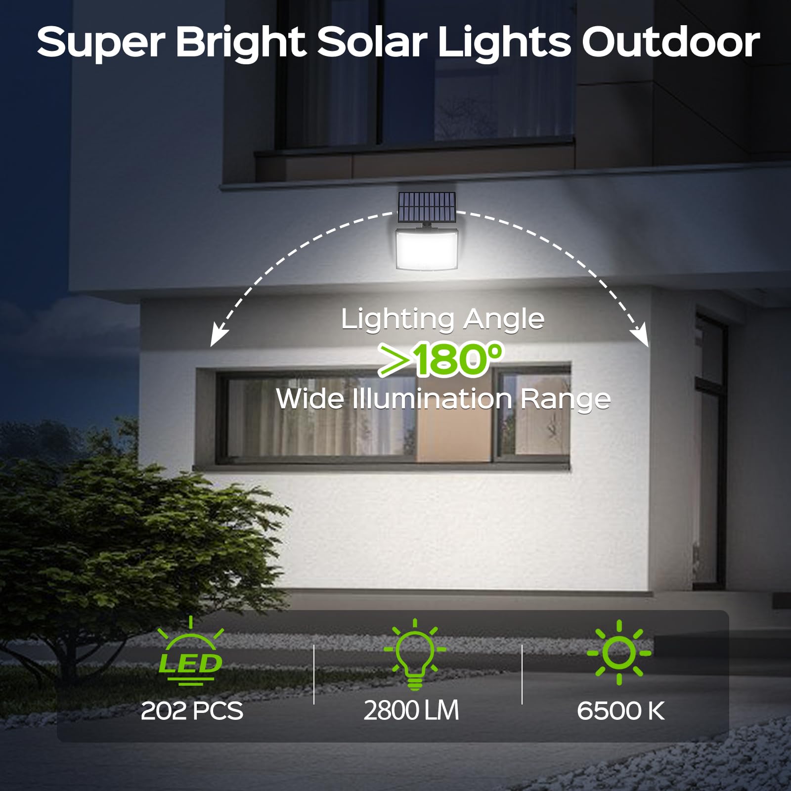 Adiding Solar Outdoor Lights, 202 LEDs Flood Lights with 16.4 ft Cable, Remote Control Solar Motion Sensor Outdoor Lights, 3 Modes Solar Powered Security Lights for Outside Patio, Yard, Garage, 2 Pack