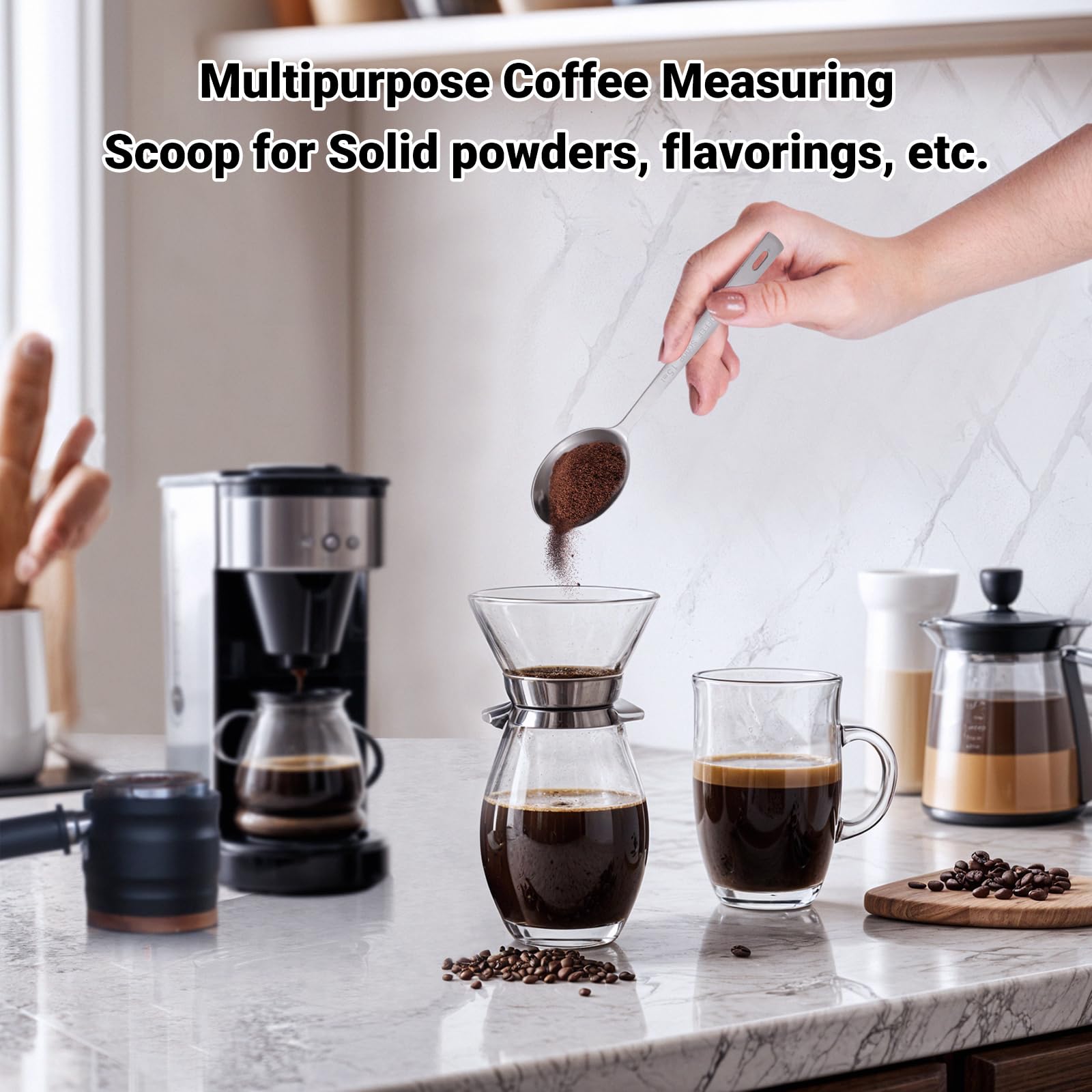 Flezoo 4Pcs Coffee Scoop Spoon - 1 Tablespoon 15ML Stainless Steel Long Handle Measuring Spoons for Ground Coffee, Loose Tea and Powder