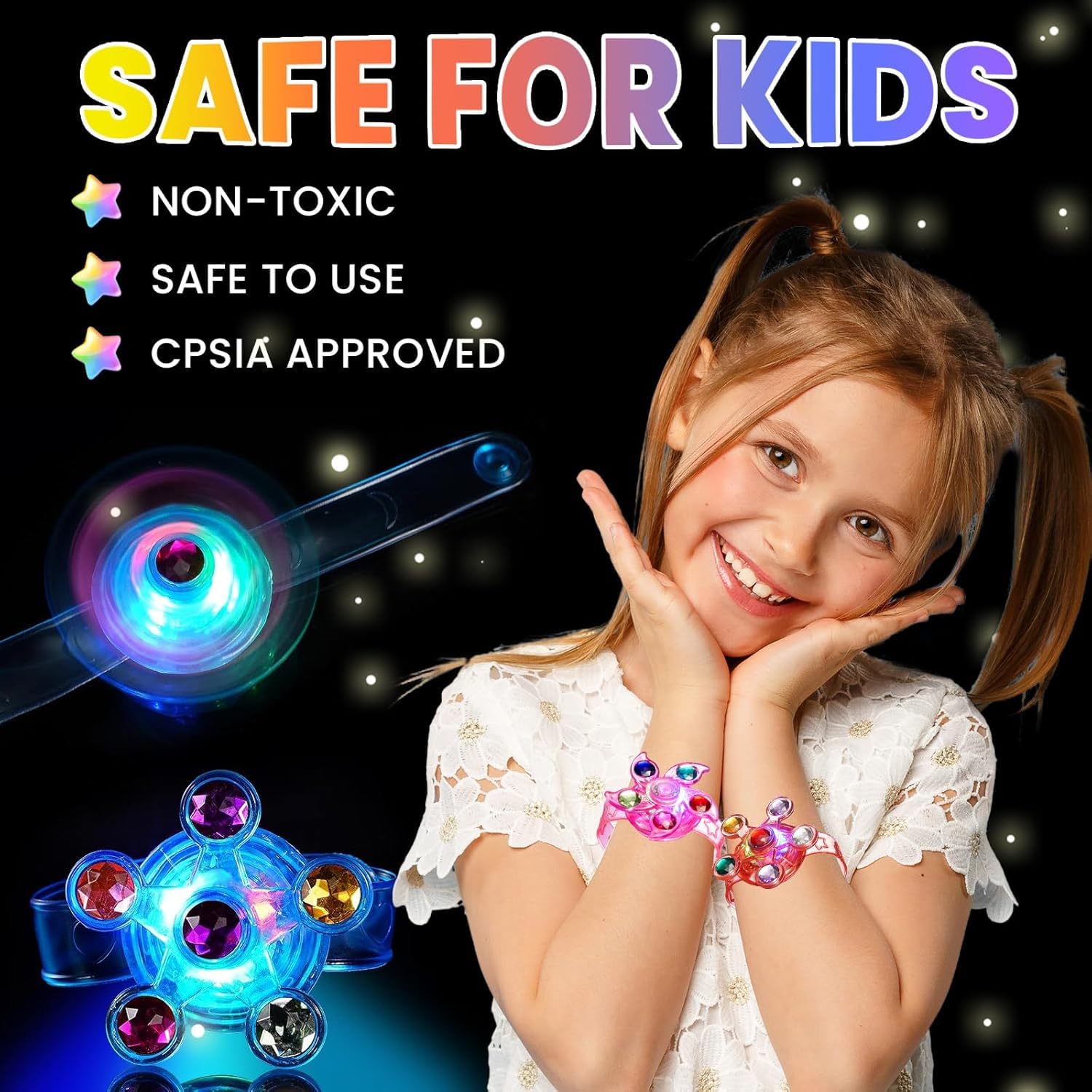 SCIONE 24 Pack LED Light Up Fidget Spinner Bracelets, Glow in The Dark Party Favors for Kids 4-8 8-12, Treasure Box Toys, Birthday Gifts, Carnival Prizes, Halloween Goodie Bags Stuffers for Kids