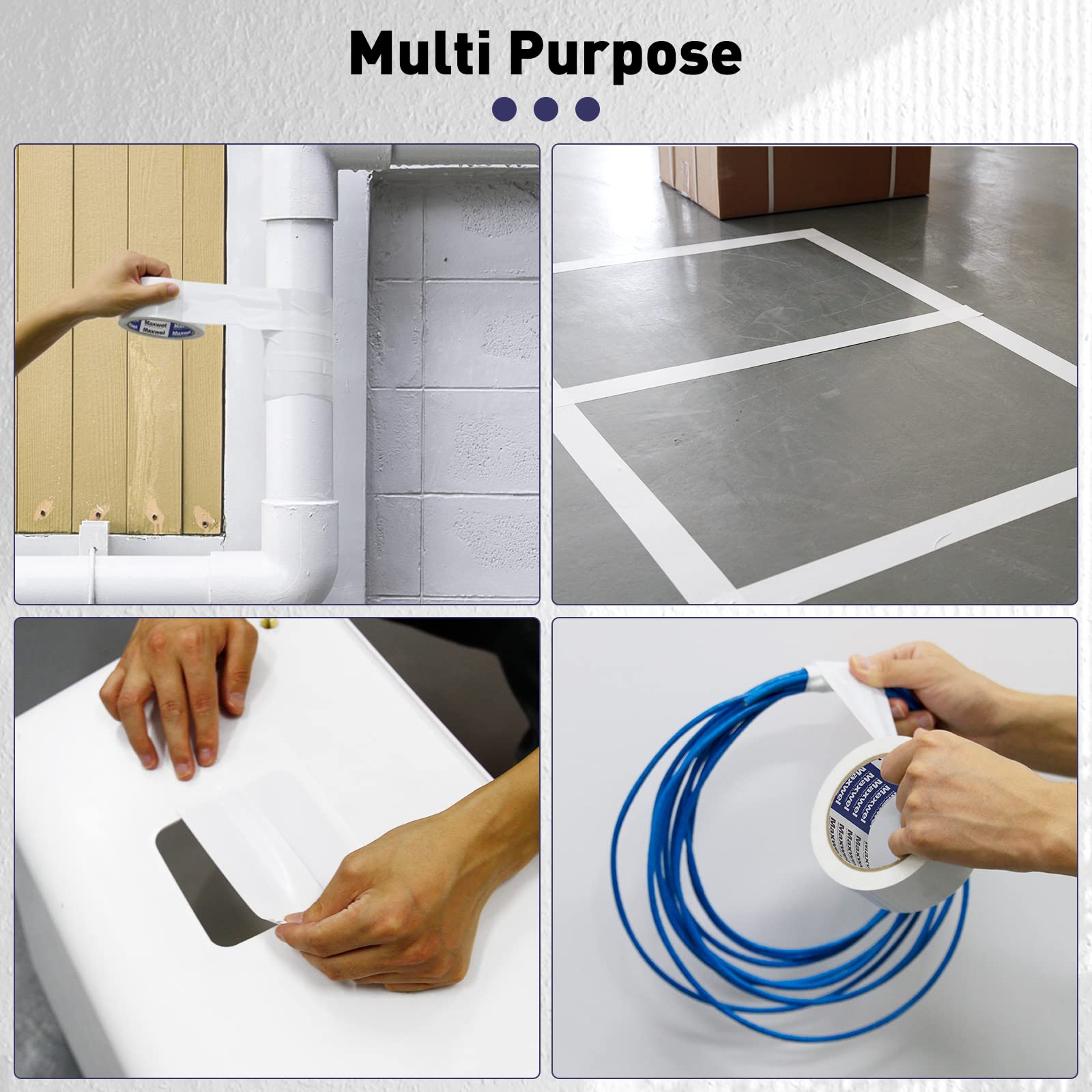 Maxwel Manufacturing Duct Tape White Heavy Duty - 1.88 in 35 Yds Waterproof No Residue Strong Adhesive Duct Tape Tearable for Indoor Outdoor Use,Multi Purpose Home Repair