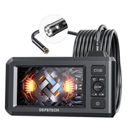 DEPSTECH Dual Lens Industrial Endoscope, 1080P Digital Borescope Inspection Camera, 7.9mm IP67 Waterproof Sewer Camera with 4.3" LCD Screen, 7 LED Lights, 16.5FT Semi-Rigid Cable, 32GB Card-Black