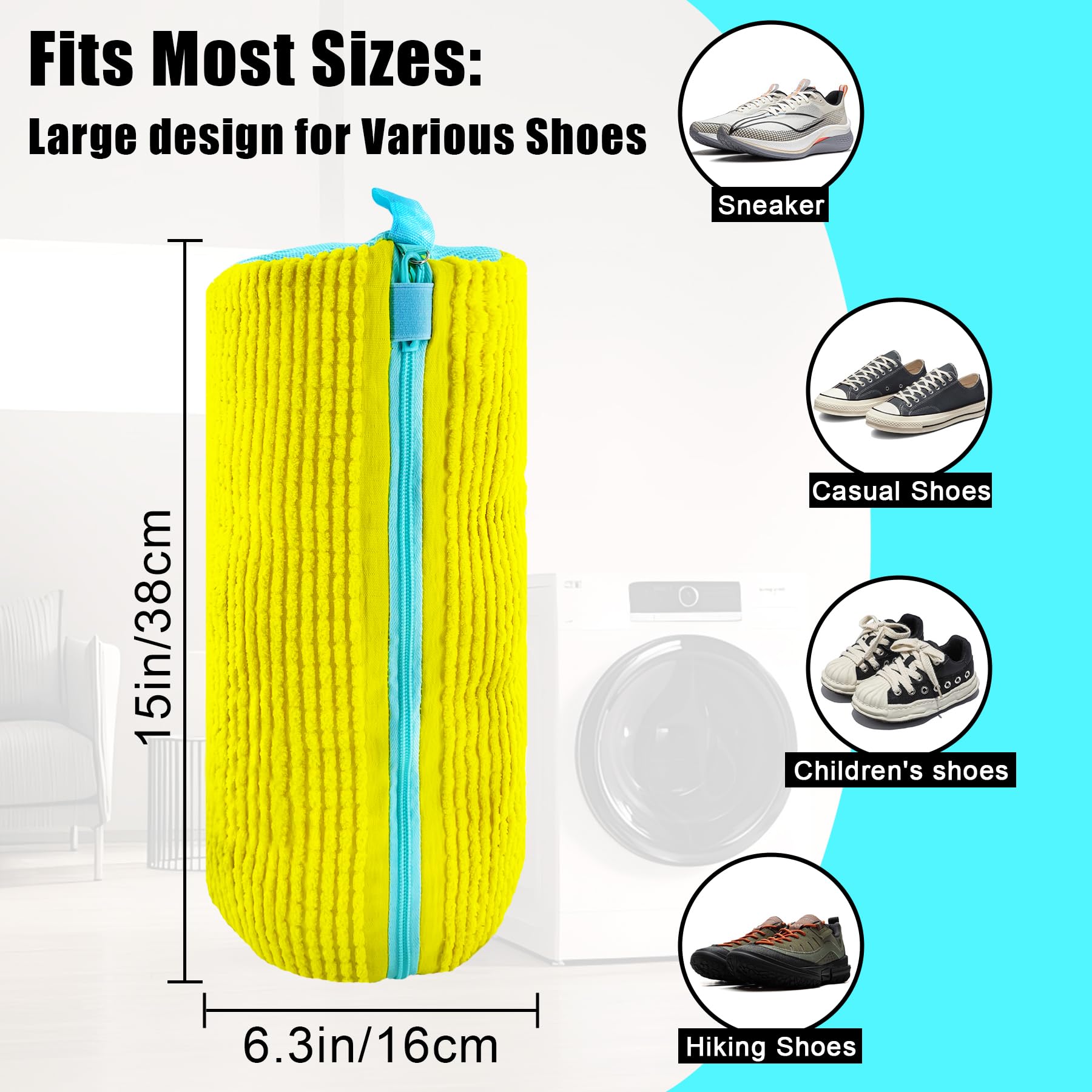 CNEYSID XXL Shoe Washing Machine Bag - 2-Pack Reusable Shoes Cleaning Bags, 360° Deep Clean for Tennis Shoes, Sneakers and Slippers, Includes 2 Shoe Storage Dust Bags (Yellow)