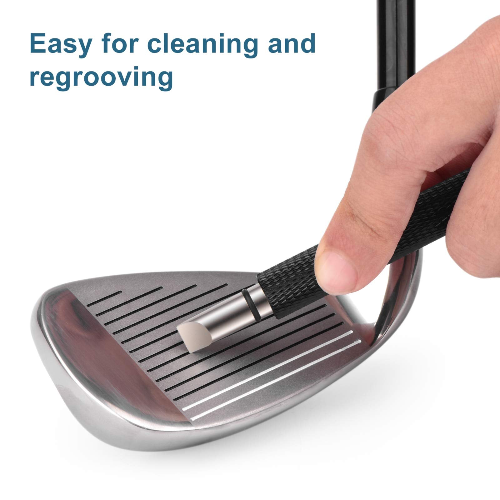 Bulex Golf Club Groove Sharpener, Re-Grooving Tool and Cleaner for Wedges & Irons - Generate Optimal Backspin - Suitable for U & V-Grooves, Black