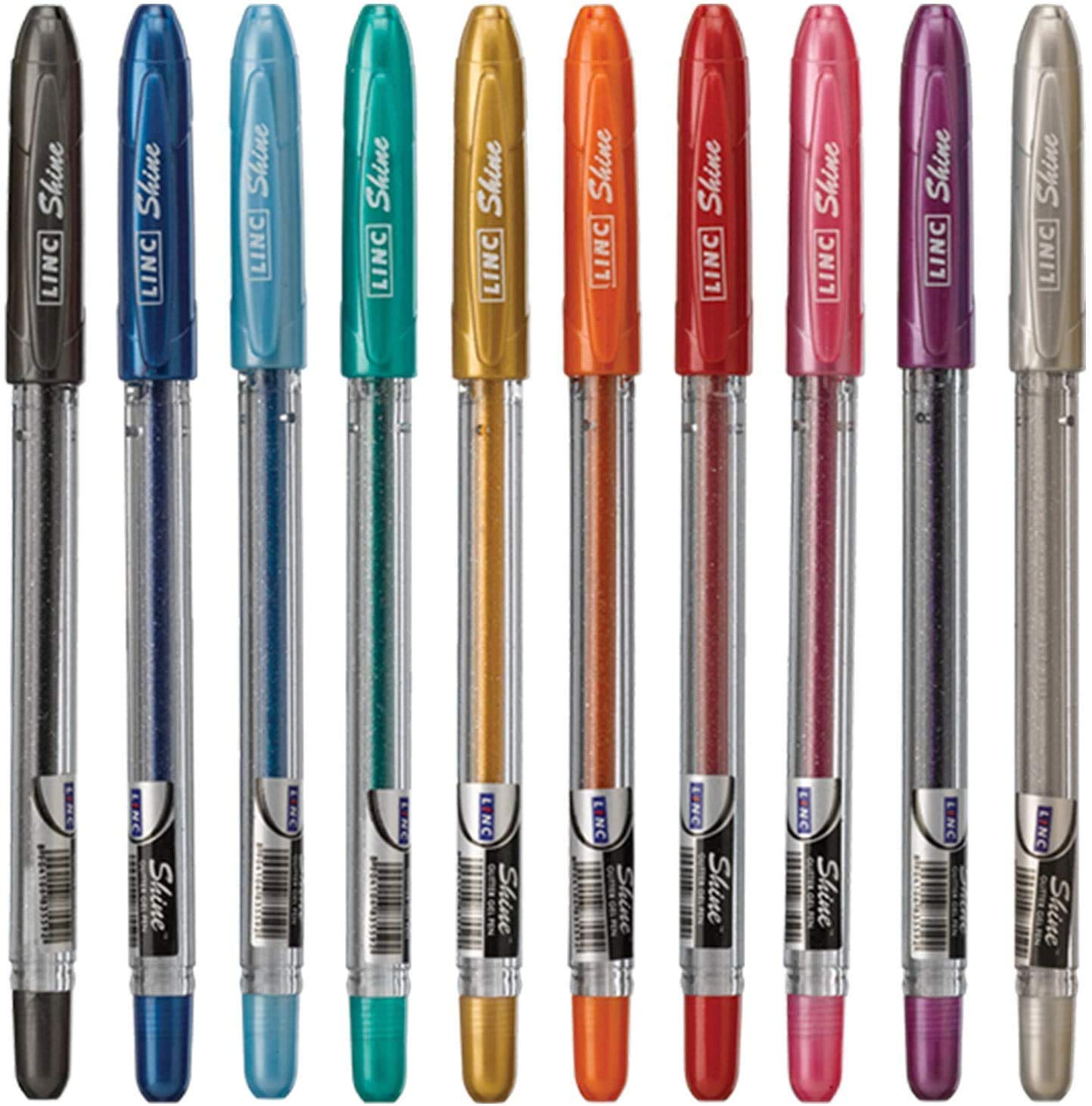 linc Shine Glitter Gel Pen, 10 CT Assorted | 1.0mm Medium Tip Size, Contoured Grip, Broad for Thick Vibrant Lines, Stocking Stuffer