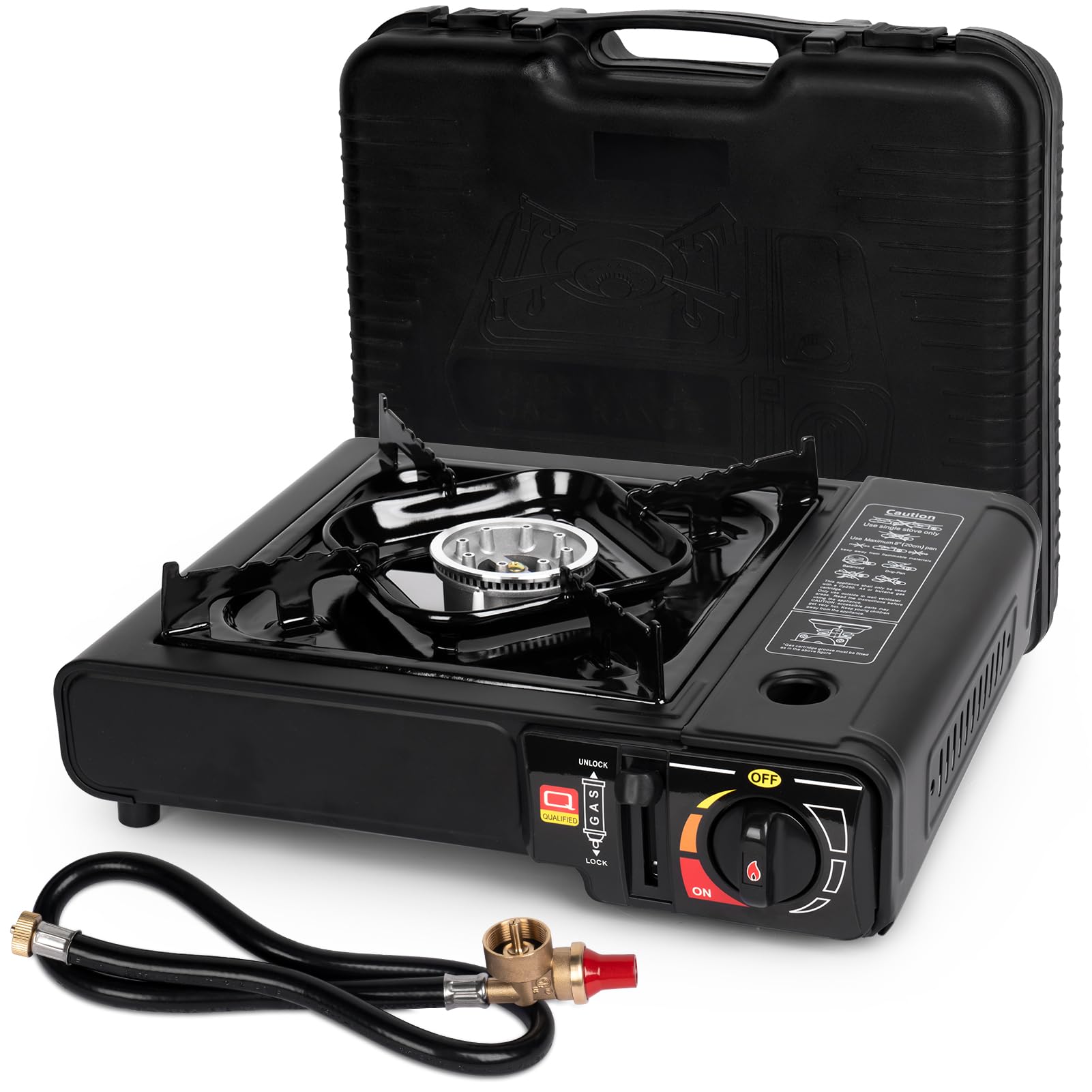 SHINESTAR Dual-Brennstoff-Kocher mit Butan- und Propan-Kompatibilität, tragbarer Campingkocher für Outdoor-Kochen, Propan-Adapter-Schlauch und Tragetasche enthalten, 7800 BTUs Leistung