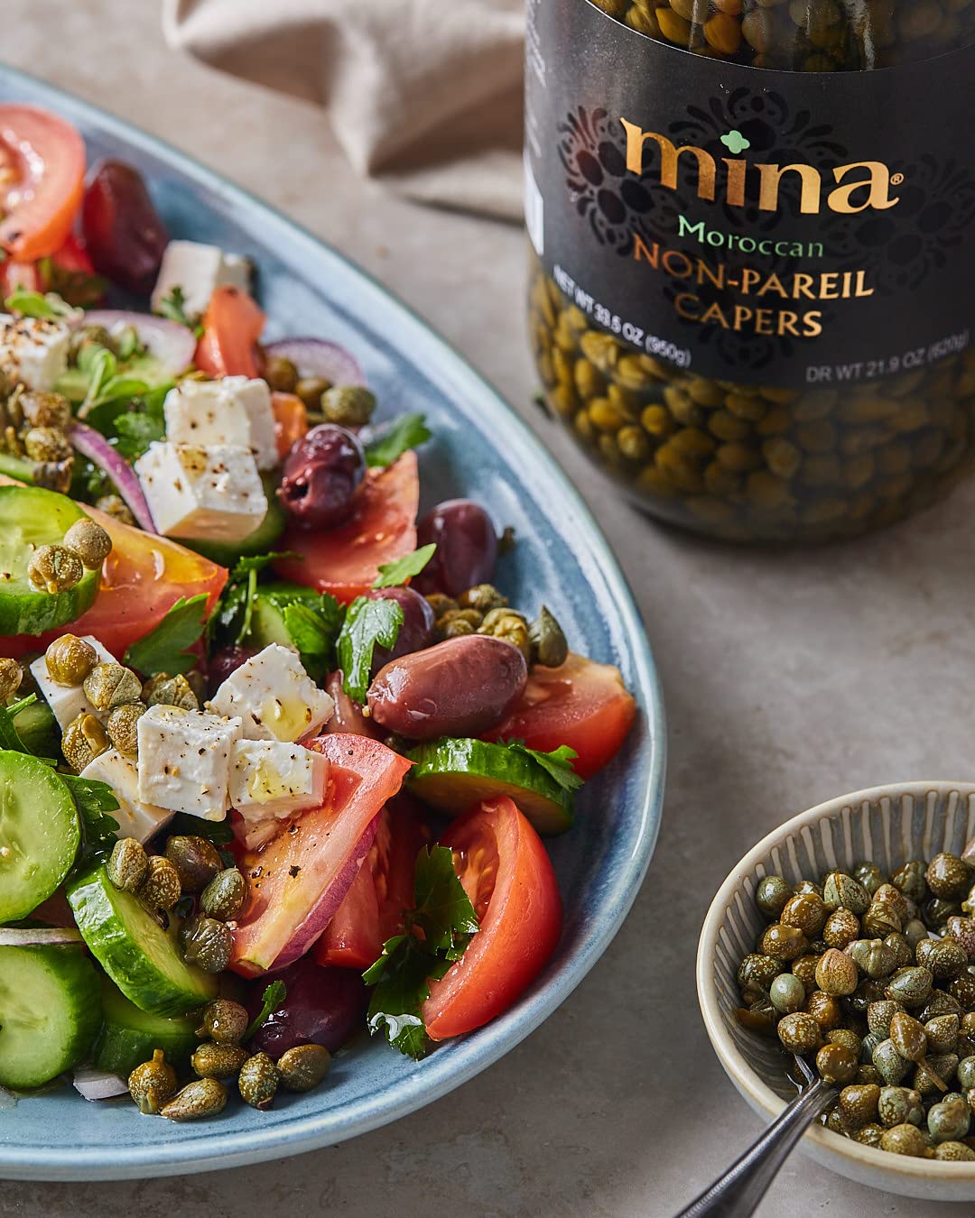 Mina Capers Non Pareil 7 oz, Perfect Mediterranean Seasoning or Garnish, Moroccan Capers Jar, Made with only Capers, Water, Vinegar and Sea Salt, Non GMO, Keto, Vegan, Gluten Free