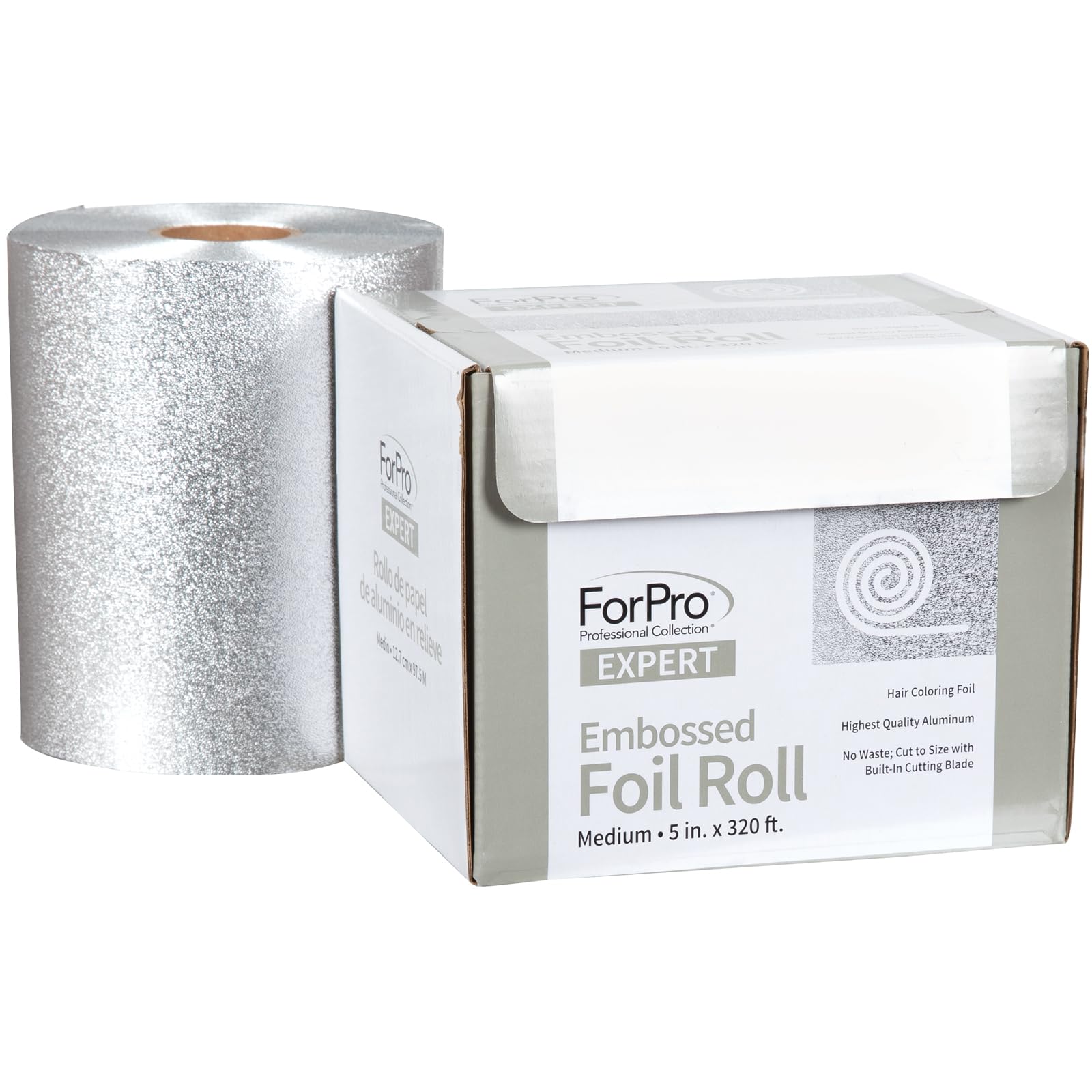 ForPro Professional Collection Expert geprägte Aluminiumfolienrolle, 97,5 m Haarfolien für Farbanwendungen und Strähnendienste, Silber, Mittel, 5W