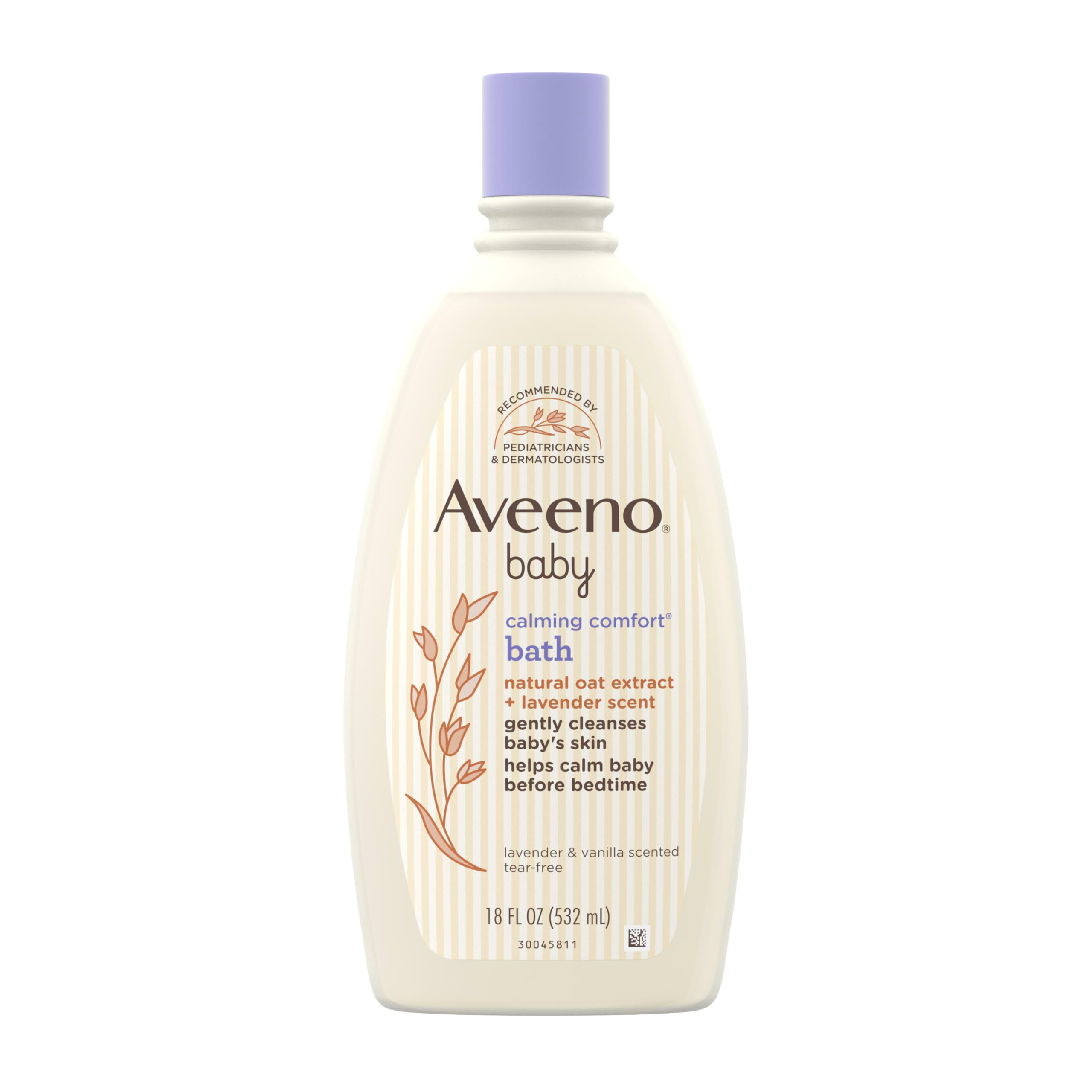 Aveeno Baby Nighttime Calming Comfort Bath, Body & Hair Wash with Relaxing Lavender & Vanilla Scents & Natural Oat Extract, Tear-Free Formula, Paraben-, Phthalate- & Soap-Free, 18 Fl. Oz