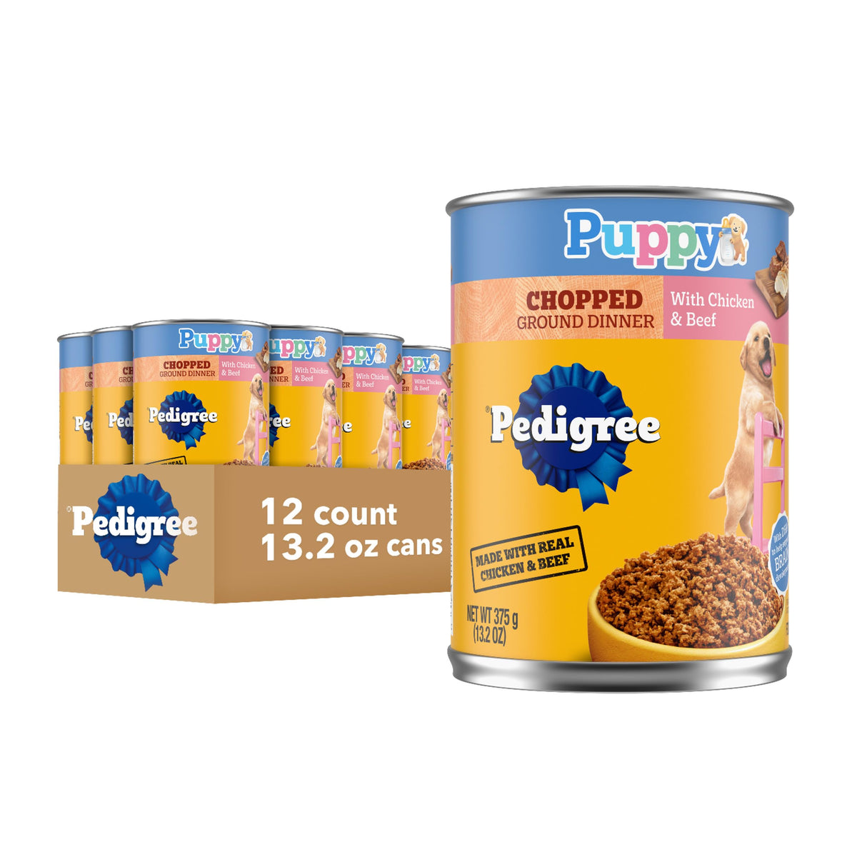 Pedigree Puppy Chopped Ground Dinner طعام رطب معلب للجراء بالدجاج ولحم البقر، 13.2 أونصة (12 عبوة، حزمة من 1)