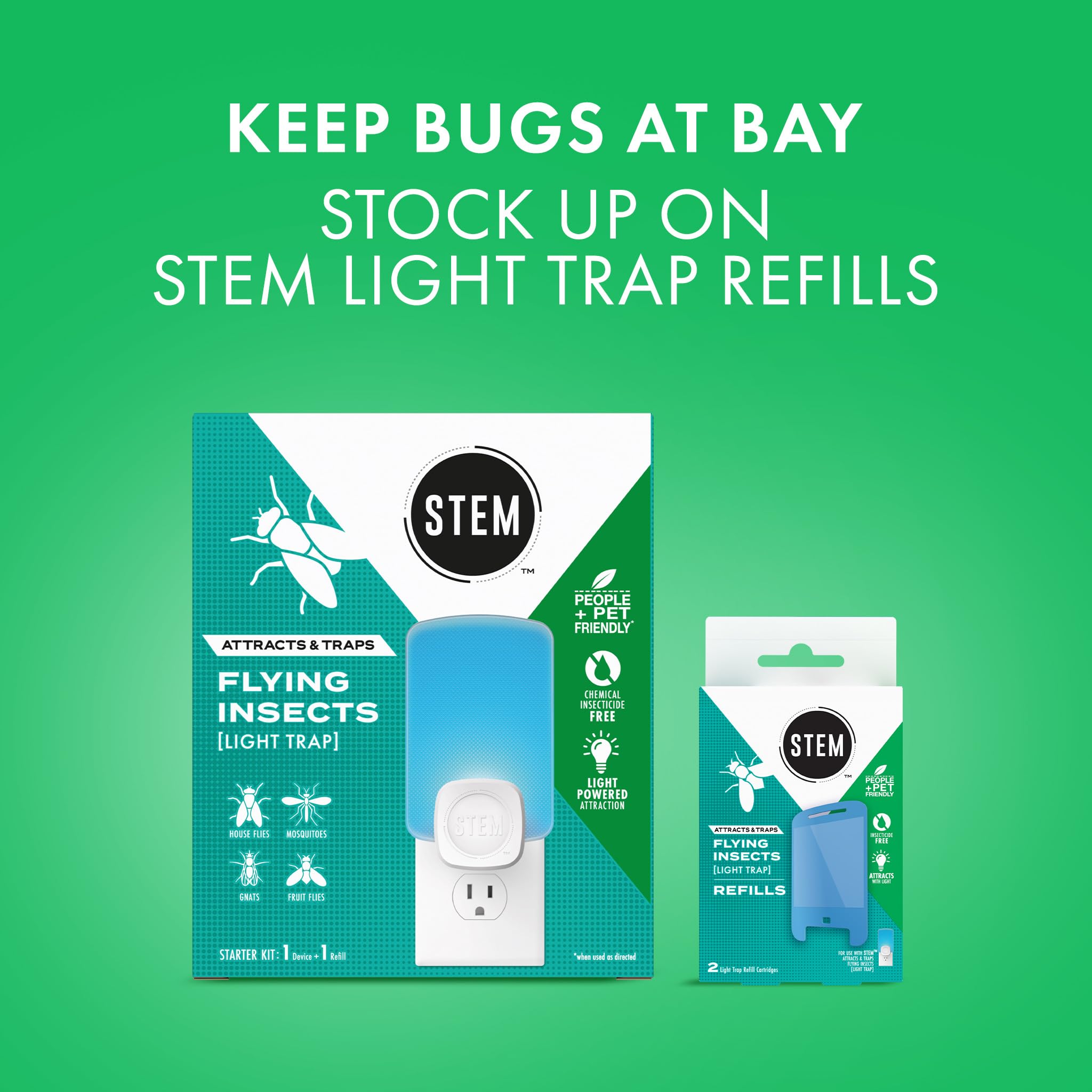 STEM Light Trap: Indoor Fruit Fly Trap, Effective Insect Control for Home, Attracts and Traps Flying Insects, Emits Soft Blue Light, Starter Kit with 1 Plug-In Device and 1 Cartridge