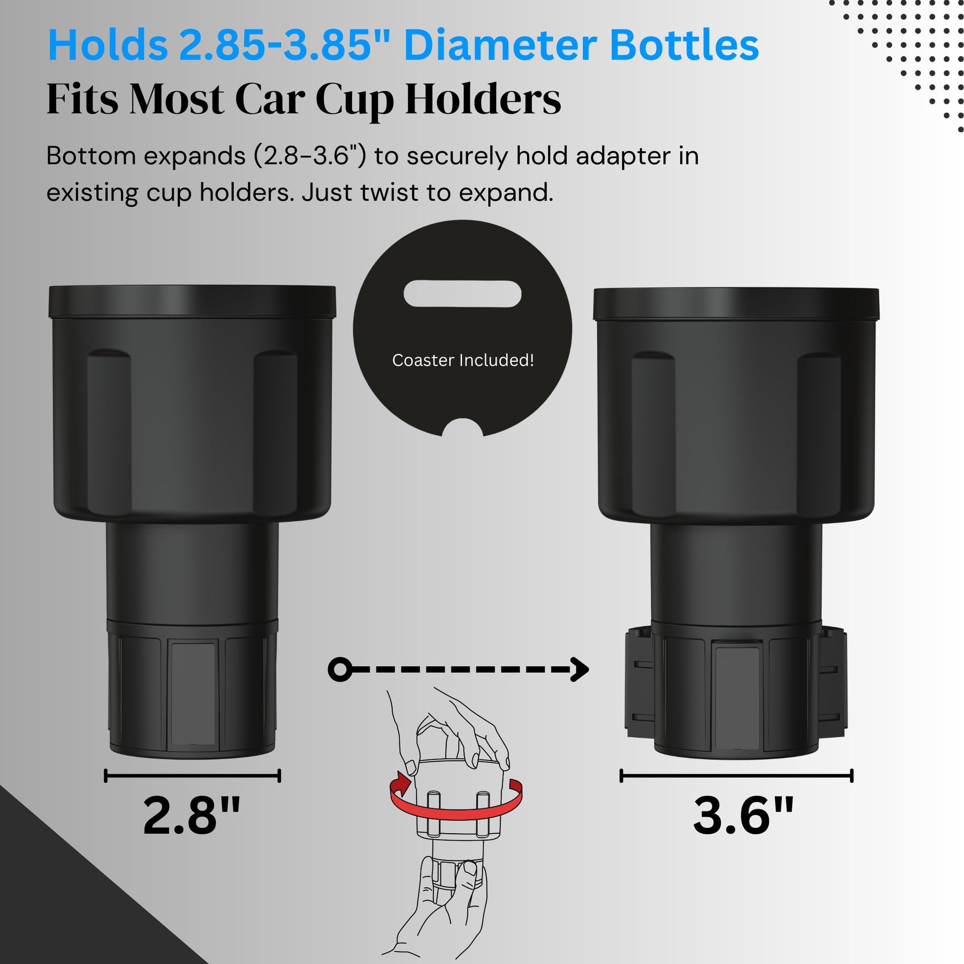 Swigzy [Patented & Upgraded] Car Cup Holder Expander - Adapter Holds: Hydro-Flask, Yeti, Nalgene, Owala, Large (32 40 oz) Water Bottles - Adjustable Expandable Insert Extender – Universal