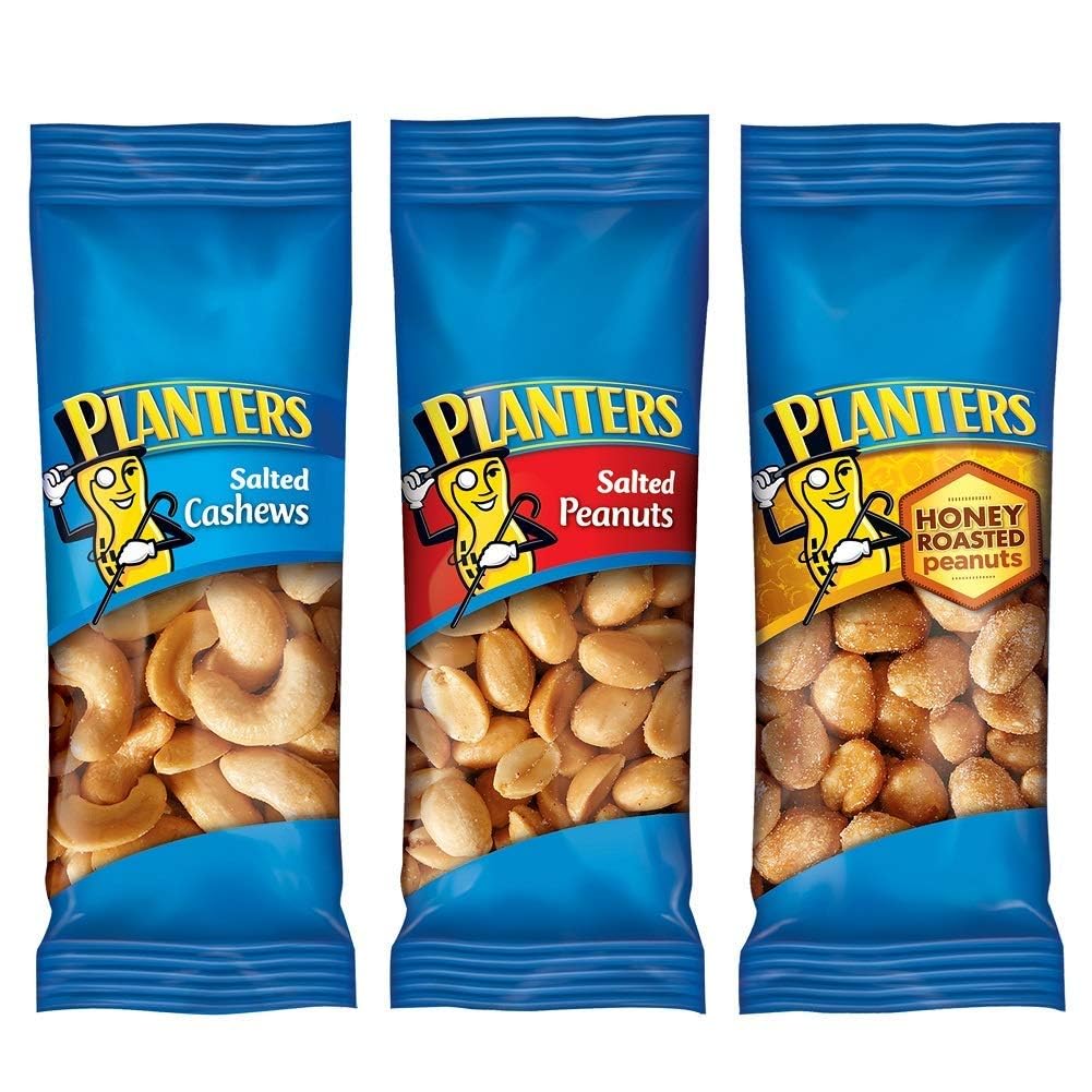 عبوة مشكلة من PLANTERS، كاجو مملح، فول سوداني مملح وفول سوداني محمص بالعسل، وجبات خفيفة من المكسرات أثناء التنقل، وجبات خفيفة معبأة بشكل فردي، مكسرات مشكلة، كوشير، (36 قطعة)
