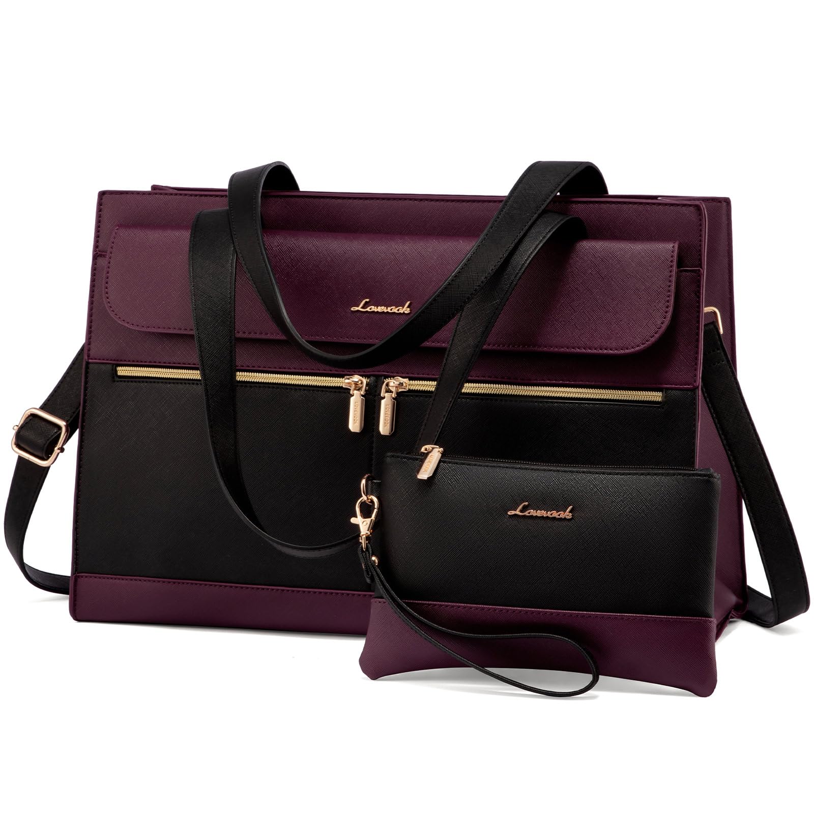 LOVEVOOK Laptop Bag for Women 15.6 Inch Tote Work Professional Leather Computer Briefcase Waterproof Handbag Shoulder Large Capacity Business Teacher Office Crossbody Purse