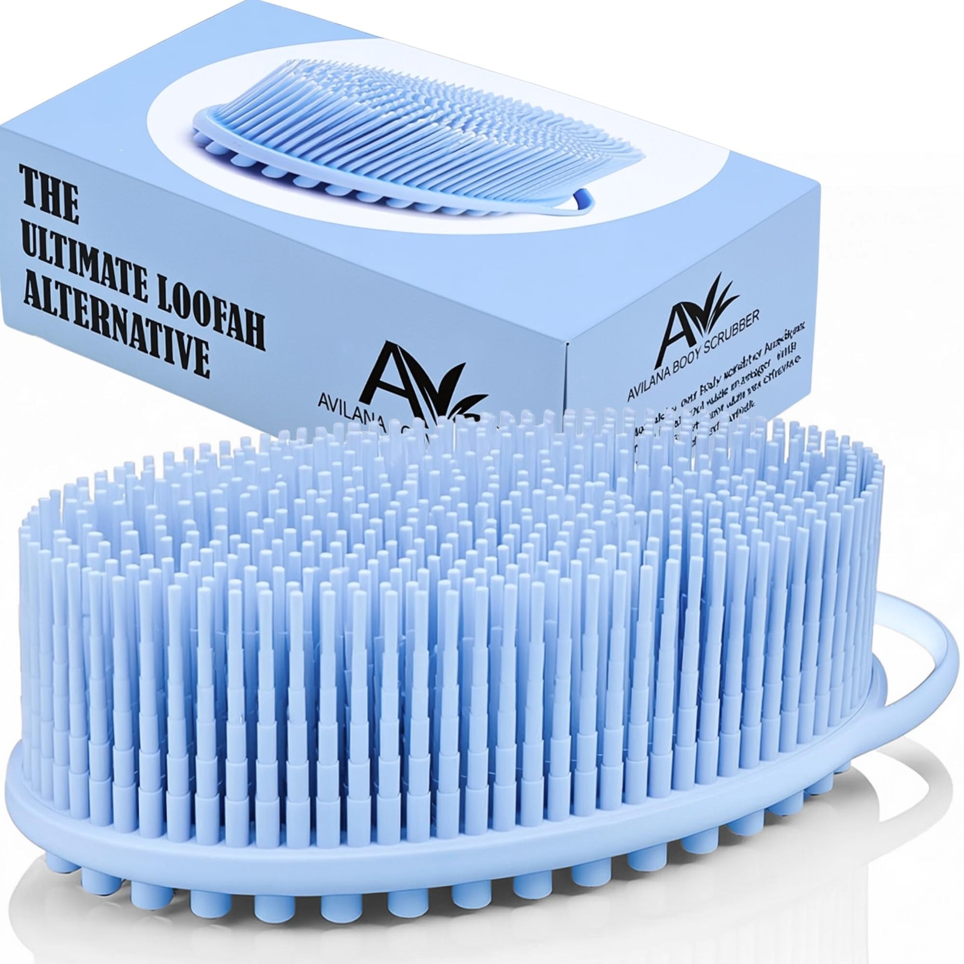Avilana Silicone Body Scrubber – Gentle Shower Brush & Loofah Alternative- Food Grade & Lab Tested – Fast-Drying, Hygienic, BPA-Free Silicone Body Gentle Exfoliator (Blue, Massage)