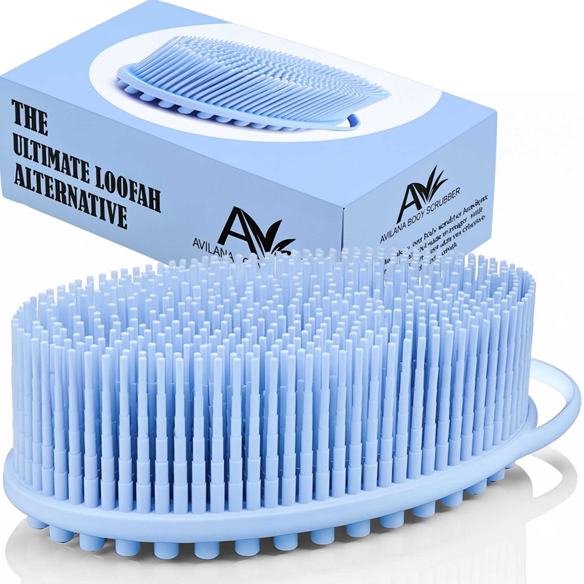 Avilana Silicone Body Scrubber – Gentle Shower Brush & Loofah Alternative- Food Grade & Lab Tested – Fast-Drying, Hygienic, BPA-Free Silicone Body Gentle Exfoliator (Blue, Massage)