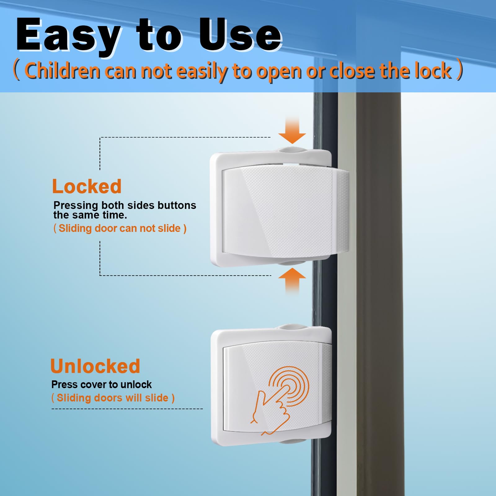Sliding Door Lock, 2 Pack Child Safety Sliding Glass Door Lock for Sliding Glass Doors, Sliding Windows, Sliding Closet, etc. Easy to Installation Provides More Security for Your Baby and Pets