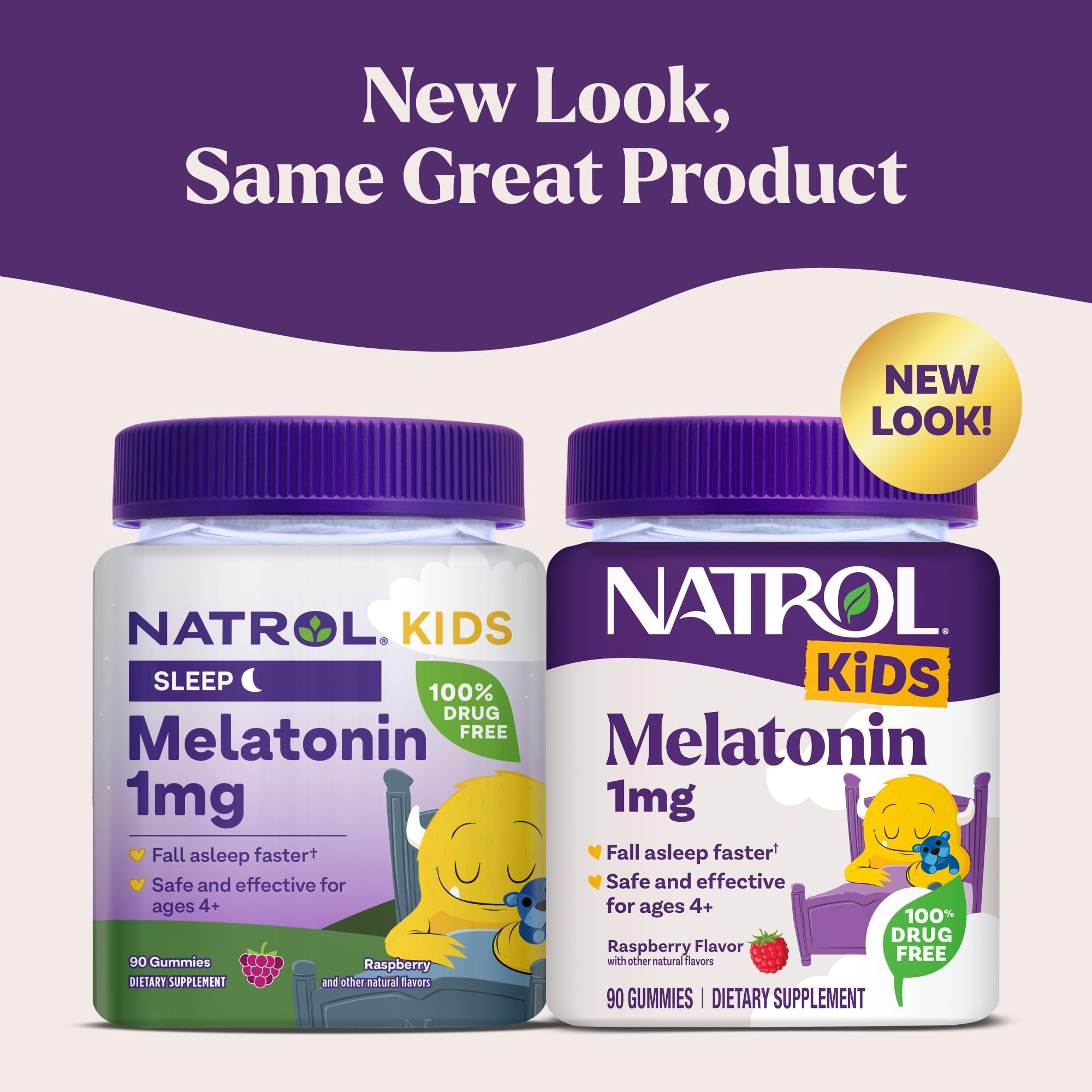 Natrol Kids Melatonin Gummies 1mg, Children's Melatonin for Restful Sleep, 90 Raspberry-Flavored Sleep Gummies, 90 Day Supply