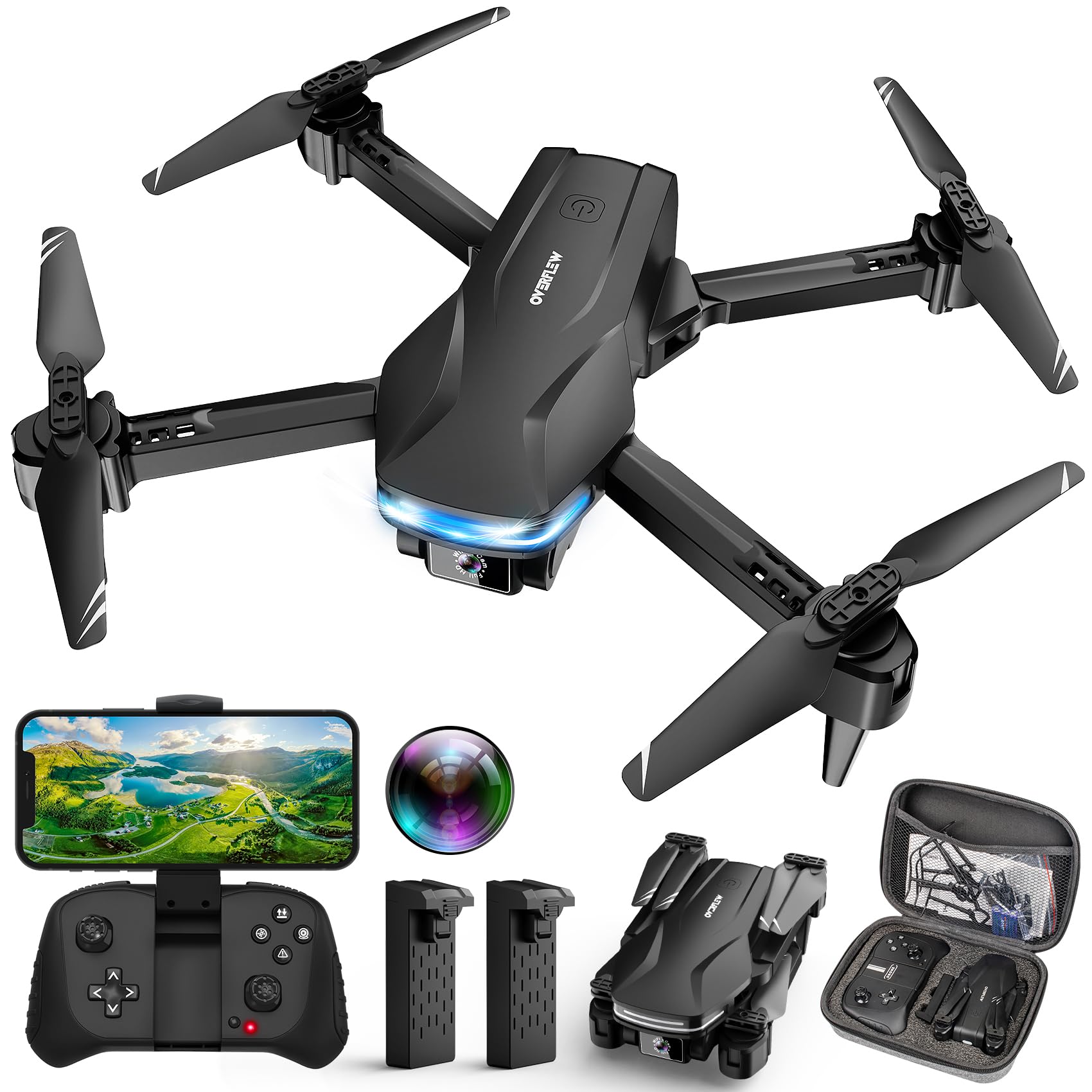 Drone with Camera 1080P HD FPV Foldable Drone for Beginners and Kids, Quadcopter with Voice Gesture Control with Carrying Case, One Key Take Off/Land, Optical Flow Positioning, 360 degrees Flip, Waypoint Fly