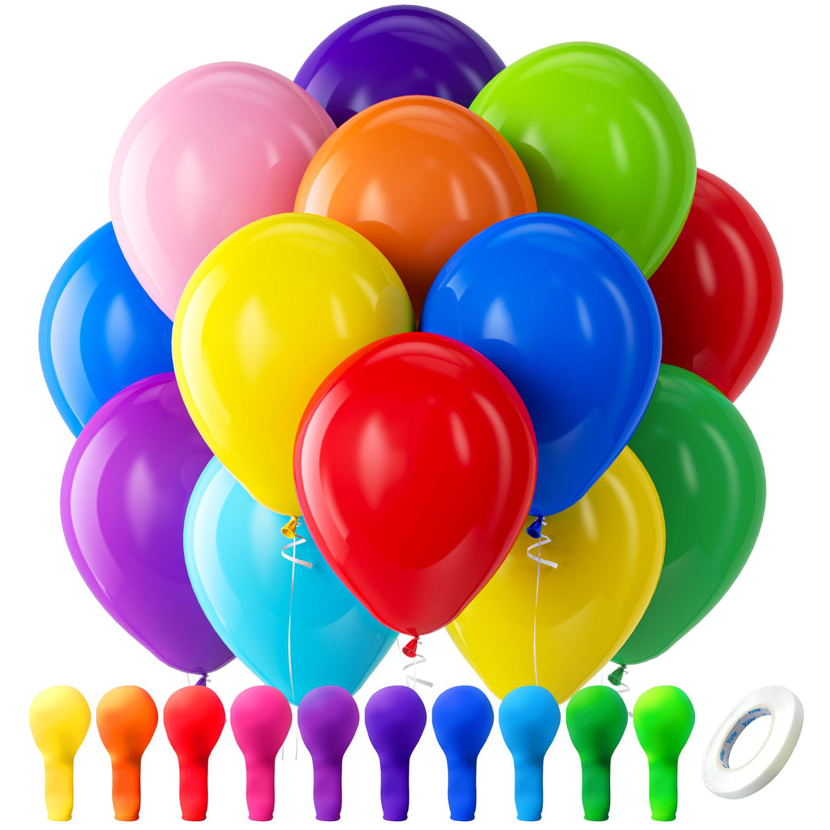 Bezente Sortierte Regenbogen-Latexballons, 100 Stück 12-Zoll-Rundballons in leuchtenden Farben für Geburtstag, Brautparty, Hochzeitsdekorationen