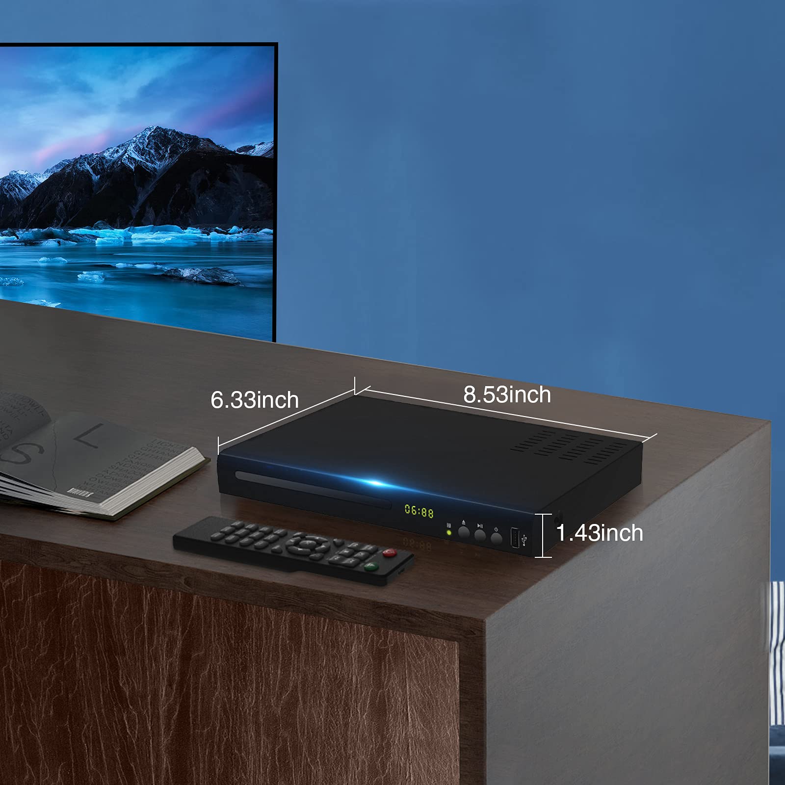 Blu Ray DVD Player, 1080P Home Theater Disc System, Play All DVDs and Region A 1 Blu-Rays, Support Max 128G USB Flash Drive + HDMI/AV/Coaxial Output + Built-in PAL/NTSC with HDMI/AV Cable