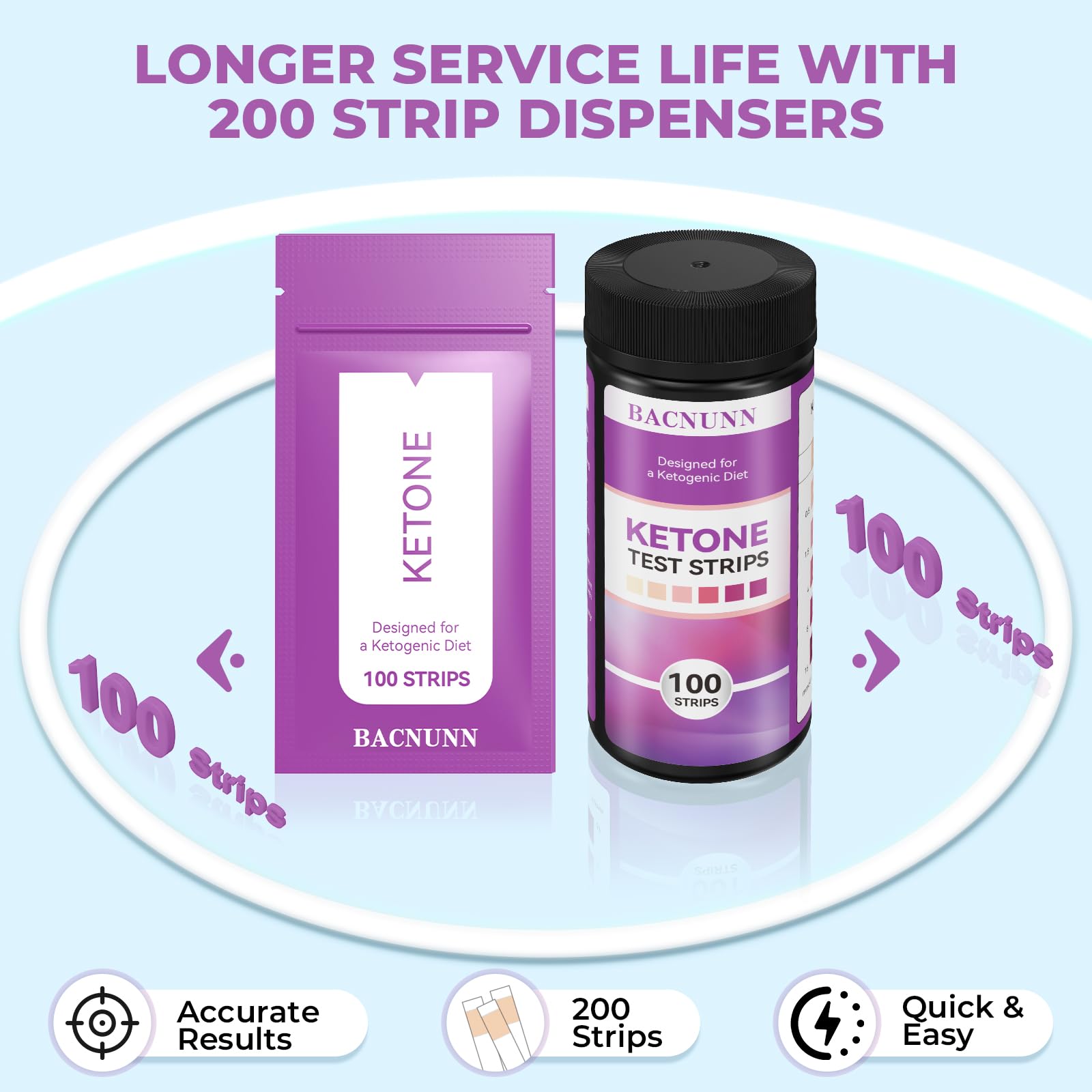 BACNUNN Ketone Test Strips - Upgraded 200 Keto Strips Urine Test for Ketogenic & Low-Carb Diets with Urine Cup - Ketosis Home Urinalysis Keto Sticks