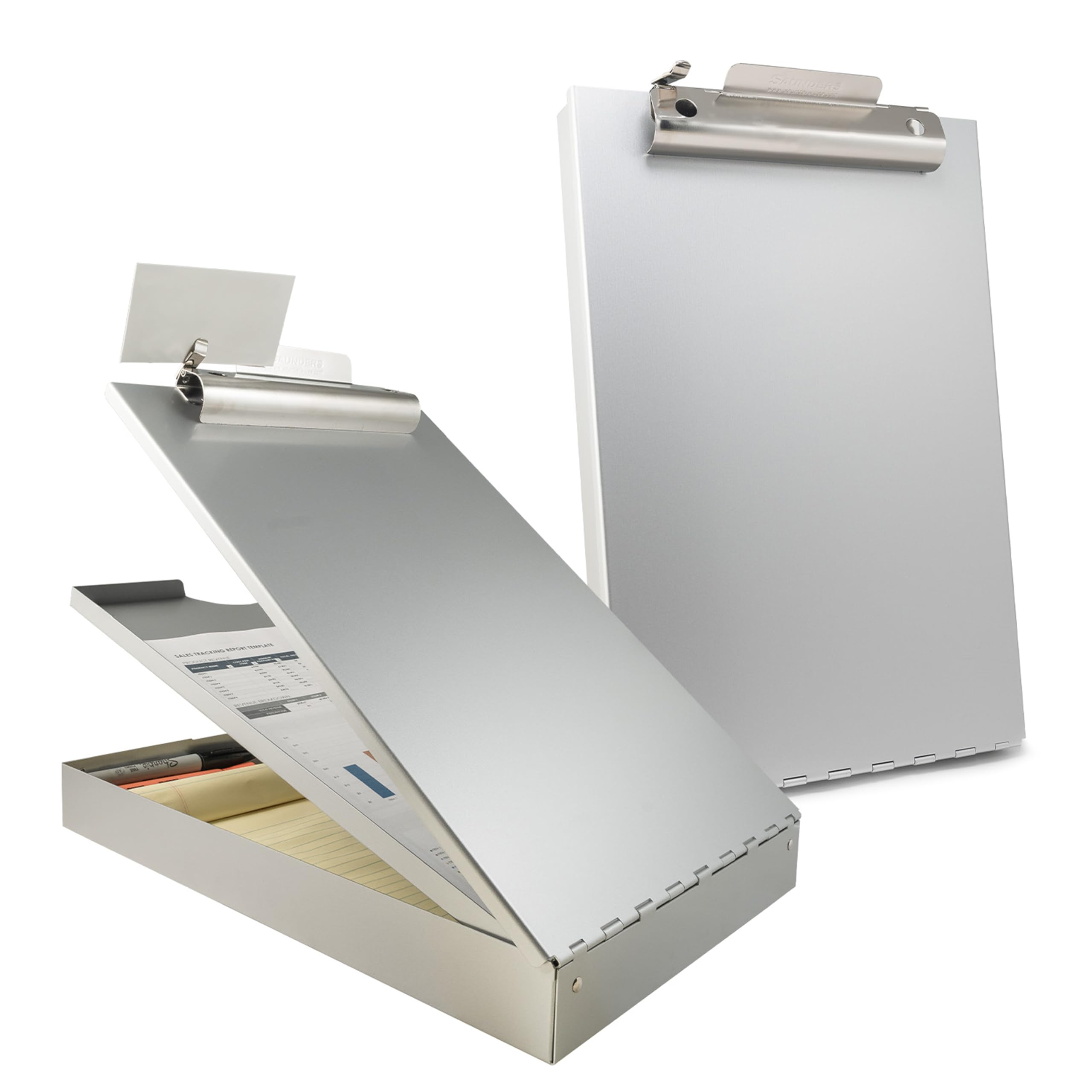 Saunders Metal Clipboard with Storage, Letter Size Heavy Duty Contractor Grade Clipboard, Dual Storage Form Holder with High Capacity Clip Made in USA