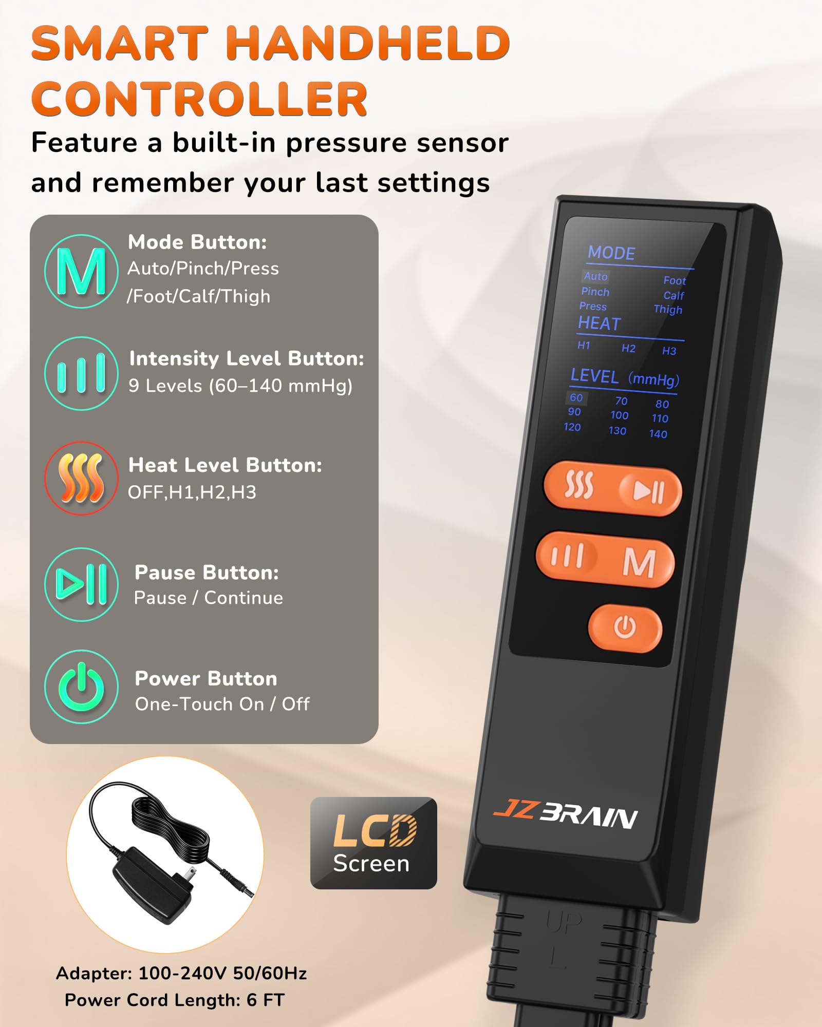 JZBRAIN Leg Massager with Heat and Compression : Sequential Compression Boots with 6 Modes, 9 Intensity and 3 Heat – Leg Massager for Circulation and Pain Relief - Gifts for Mom,Dad,Seniors,Him,Her