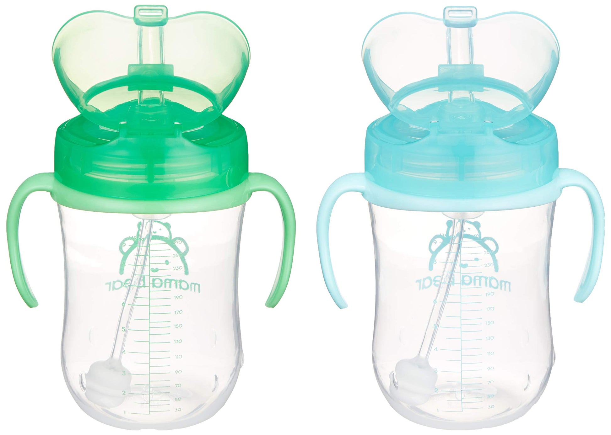 Amazon Brand - Mama Bear Silicone Weighted Straw Sippy Cup, 9 Ounces, Pack of 2, Blue/Green