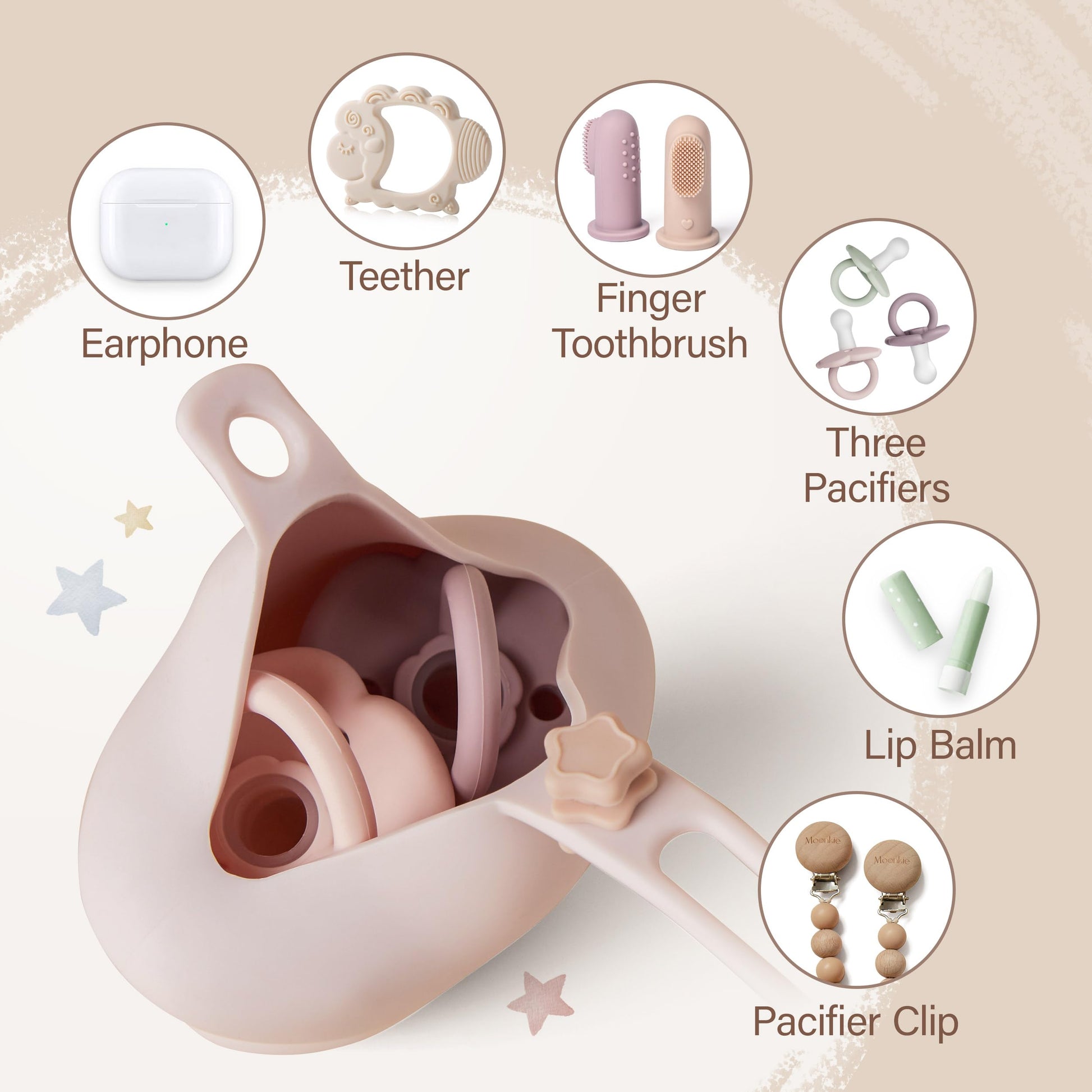 Moonkie Silicone Pacifier Holder Case, Cute Portable Pacifier Storage Case, 2 Pack