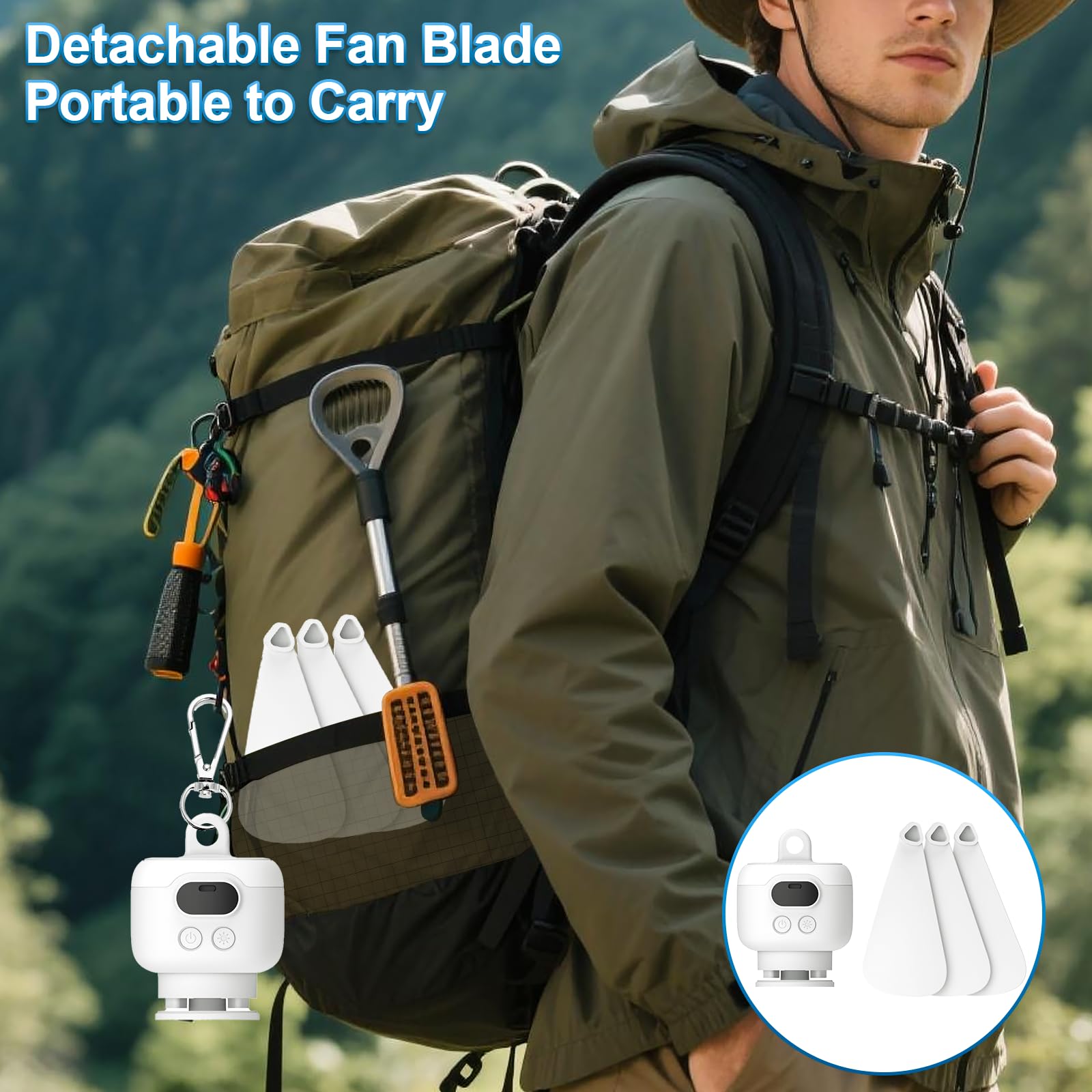 Portable Ceiling Fan for Tent with Remote Control,8000mAh Battery Operated Ceiling Fan,RV Fan Rechargeable,3 Detachable Blades,Auto Shut-off,4 Speeds for Outdise Canopy Porch Gazebo Beach