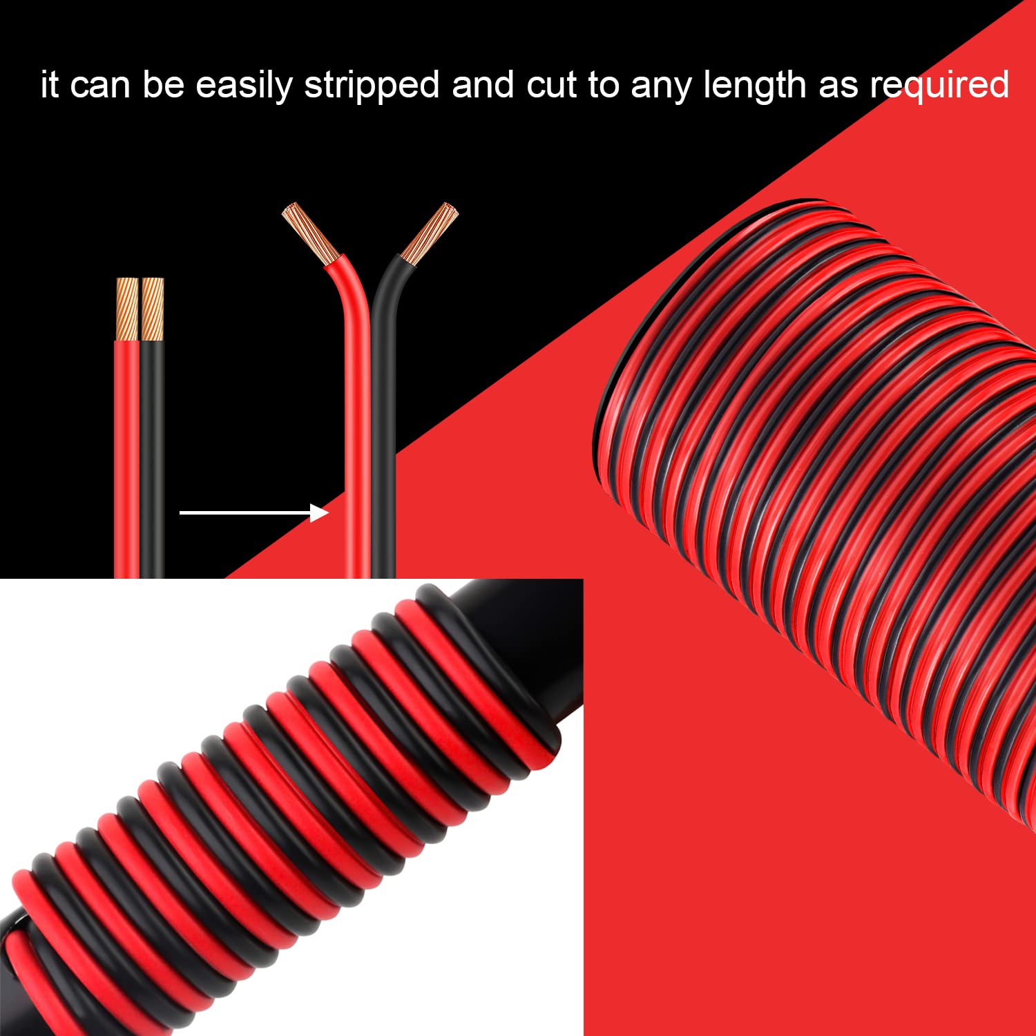VIABRICO 16 Gauge Wire, 16AWG Automotive Wire Electrical Wire 100FT 2 Conductor Red Black 12V/24V DC Cable LED Strips Extension for Light RC Car Speaker