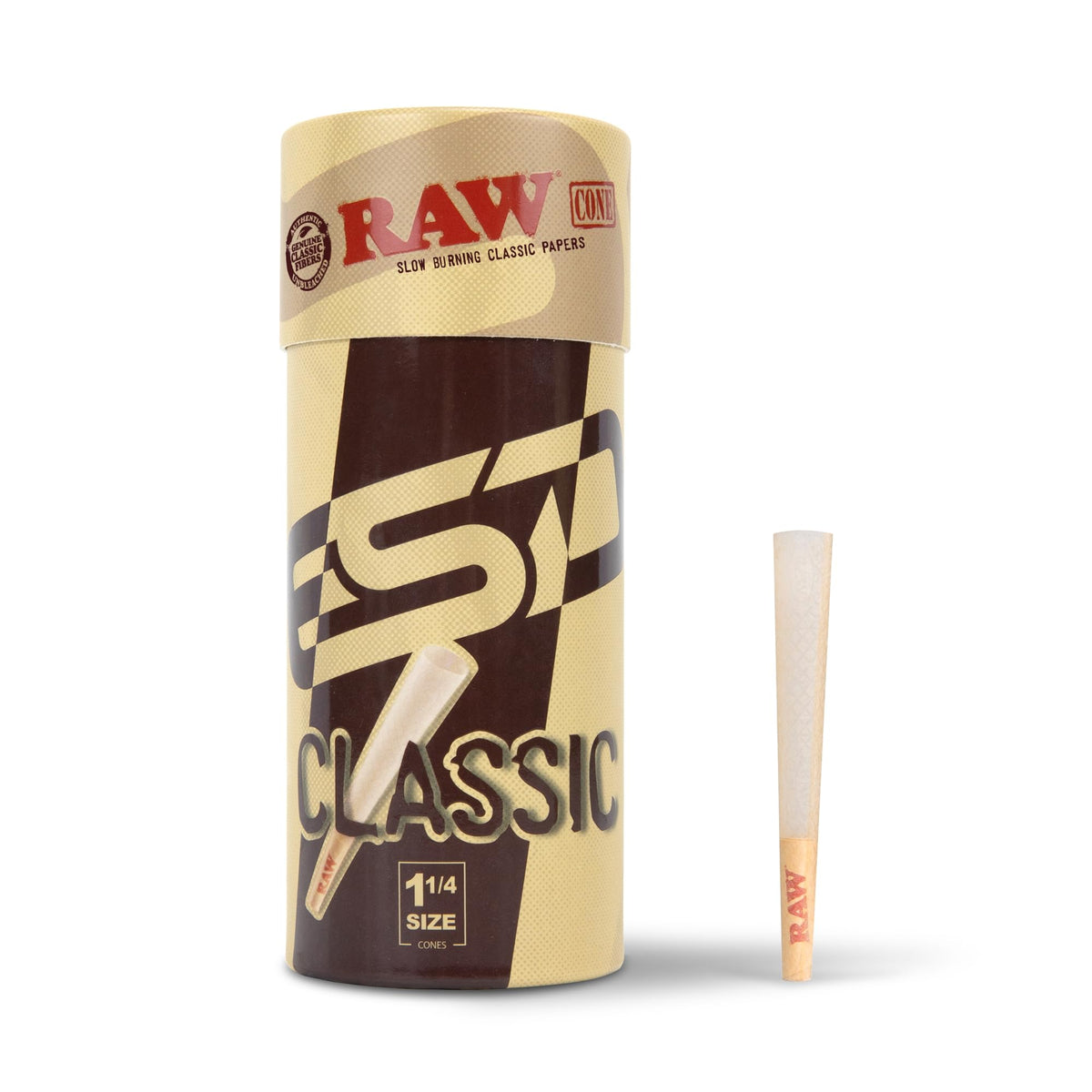 RAW Cones Classic 1-1/4 Size – 50er Pack – Langsam brennende, vorgerollte Cones aus Papier mit Tips & Stopfröhrchen enthalten
