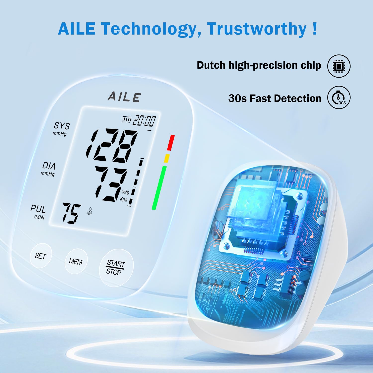 Blood Pressure Monitor, AILE Blood Pressure Machine Upper Arm Large Cuff(8.7"-16.5"), High Automatic Blood Pressure Monitors Cuff for Home Use, (BP) Manual Arm Blood Pressure Monitors, 2 * 99 Memory