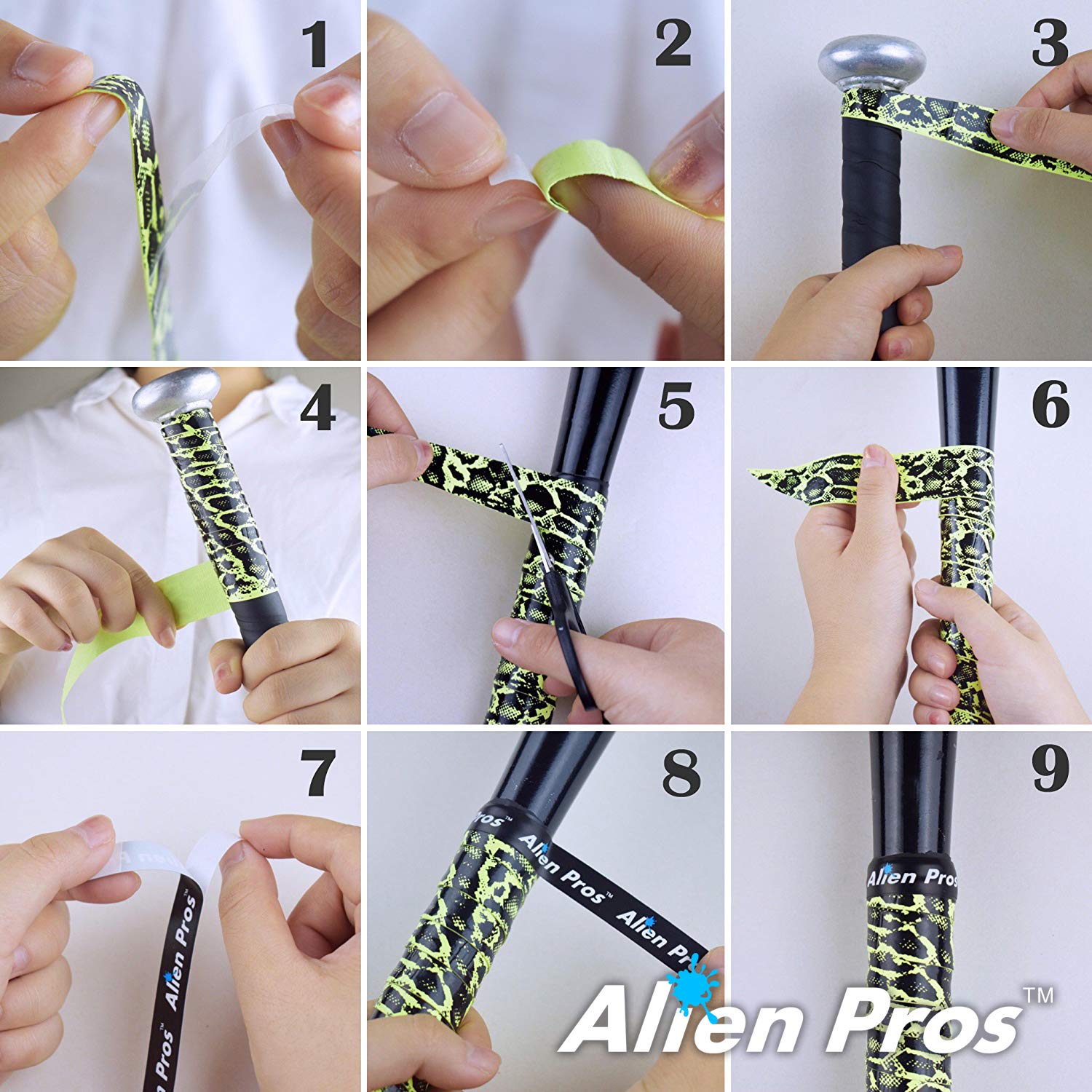 Alien Pros Bat Grip Tape for Baseball (2 Grips) – 1.1 mm Precut and Pro Feel Bat Tape – Replacement for Old Baseball bat Grip – Wrap Your Bat for an Epic Home Run (2 Grips, Black)