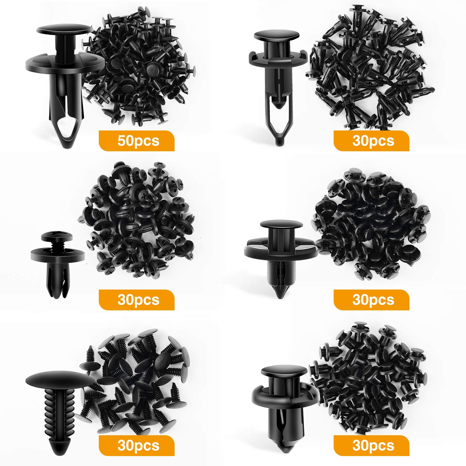 GOOACC - GRC-47 Universal Plastic Fender Clips,200 Pcs Push Bumper Fastener Rivet Clips with 6 Size Auto Body Retainer Clips Bumpers,Car Fender Replacement for GM, Ford & Ch