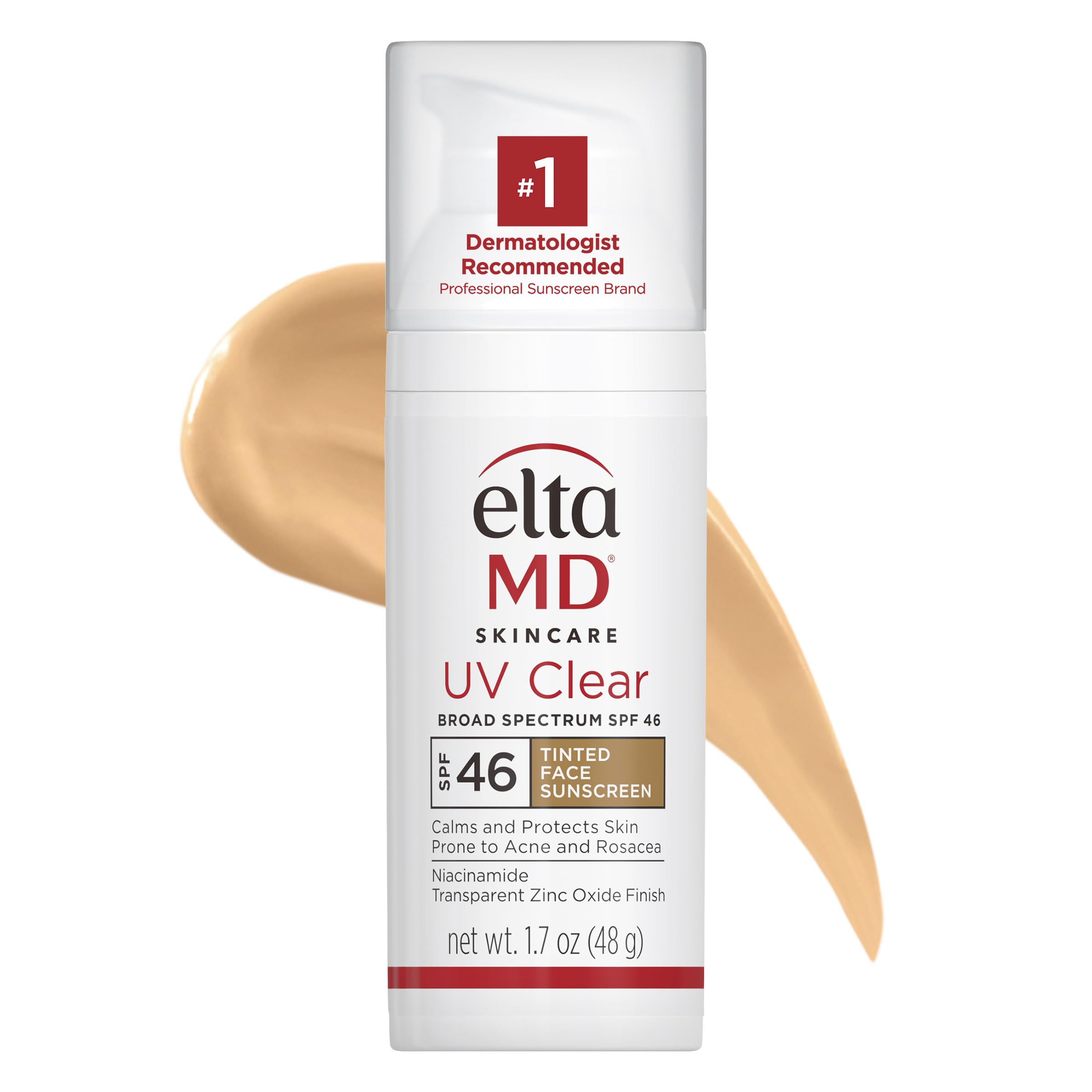 واقي شمسي للوجه من EltaMD UV Clear ملون، عامل حماية من الشمس SPF 46 مع أكسيد الزنك، خالٍ من الزيوت، موصى به من أطباء الجلد، للبشرة الحساسة المعرضة لحب الشباب، 1.7 أوقية