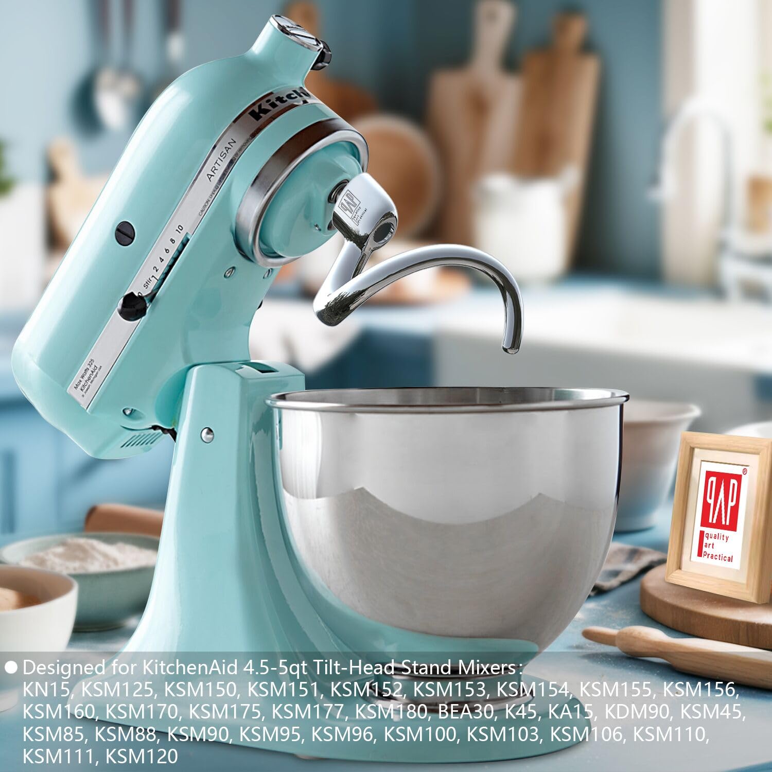 Stainless Steel Spiral Dough Hook Replacement for KitchenAid 4.5QT & 5QT Bowl Tilt-Head Stand Mixers, Rustproof & Easy Clean, Efficient Kneading for Bread, Pizza, Pasta, Cookies