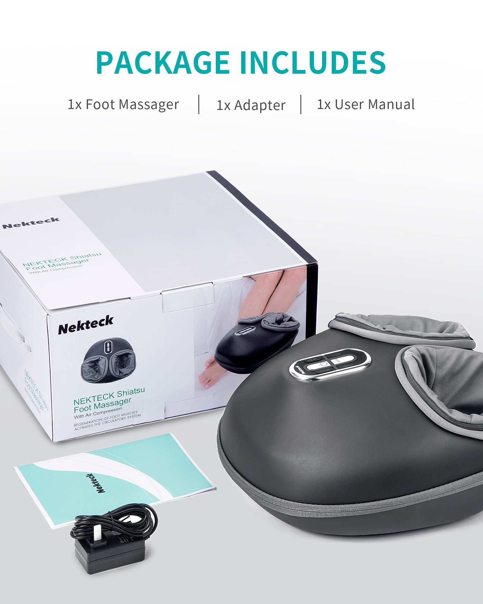 Nekteck Shiatsu Foot Massager with Heat, FSA Eligible Deep Kneading Therapy Air Compression, HSA Feet Massage Improve Blood Circulation Foot Wellness Soothing Pain Relief, Relax for Home Office Use