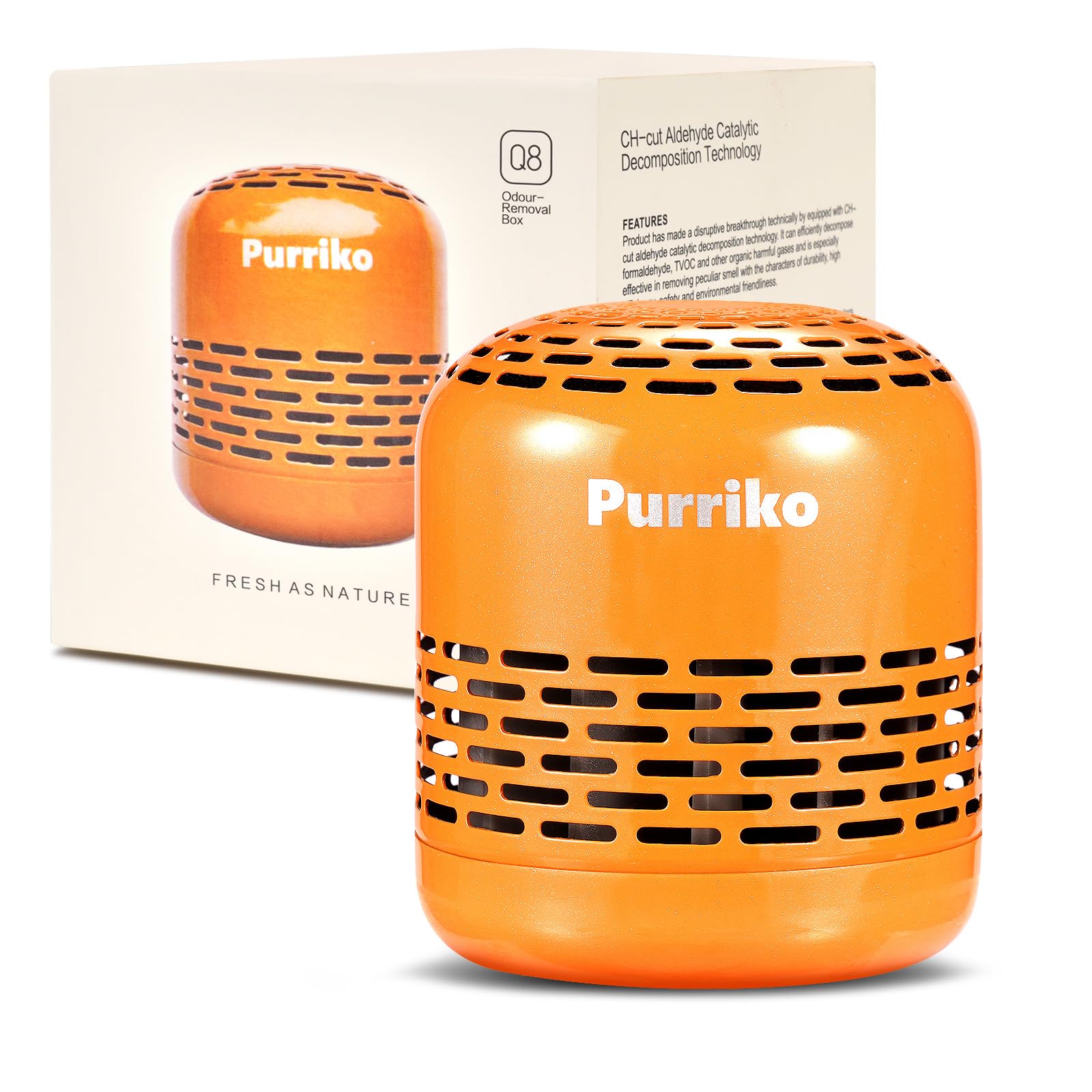 Purriko Refrigerator Deodorizer,Lasts for 10 Years,Refrigerator Odor Eliminator,Fridge Deodorizer,More Effective Than Baking Soda Bamboo Air Purifying Bags,Orange