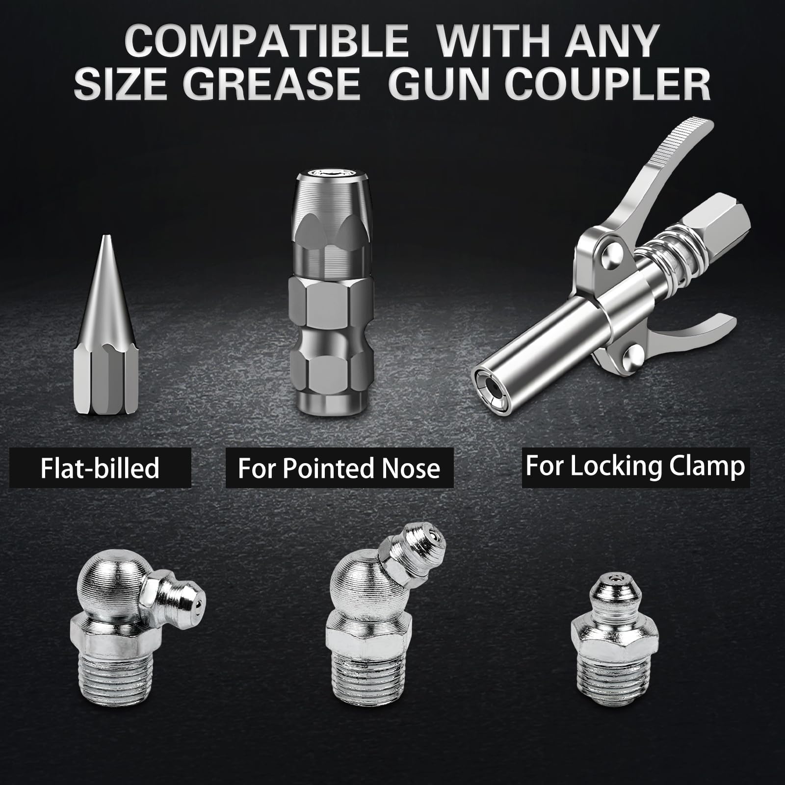 60Pcs Grease Fittings Kit, 1/4 & 1/8 Inch BSP Grease Zerk Fittings Assortment with 90 Degree, 45 Degree, and Straight Angle for Automotive, Tractors, and Industrial Machinery