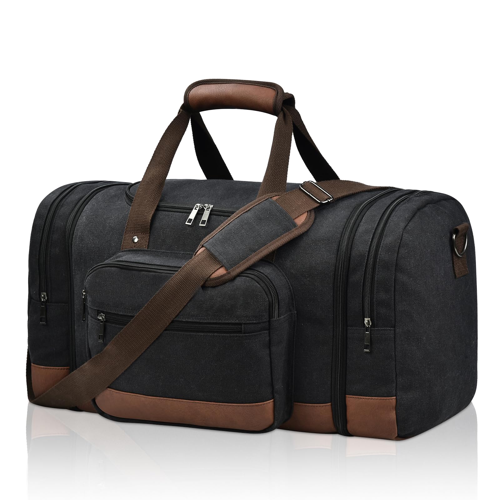 Litvyak Duffle Bag for Travel, 50L Canvas Travel Duffel Bags Overnight Weekend Gym Carry On Luggage Bag for Men & Women(Black)