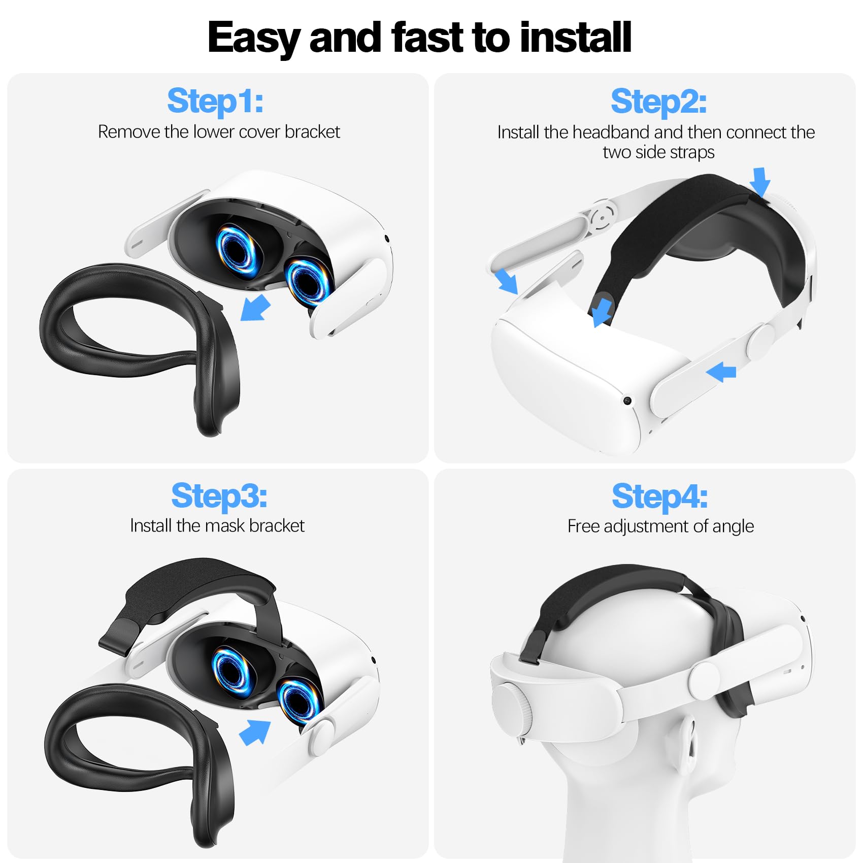 VZNEK Head Strap Compatible with Oculus Quest 2,Meta Quest 2 Accessories Adjustable Elite Strap Replacement for Enhanced Comfort Support and Gaming Immersion in VR (Without Battery)