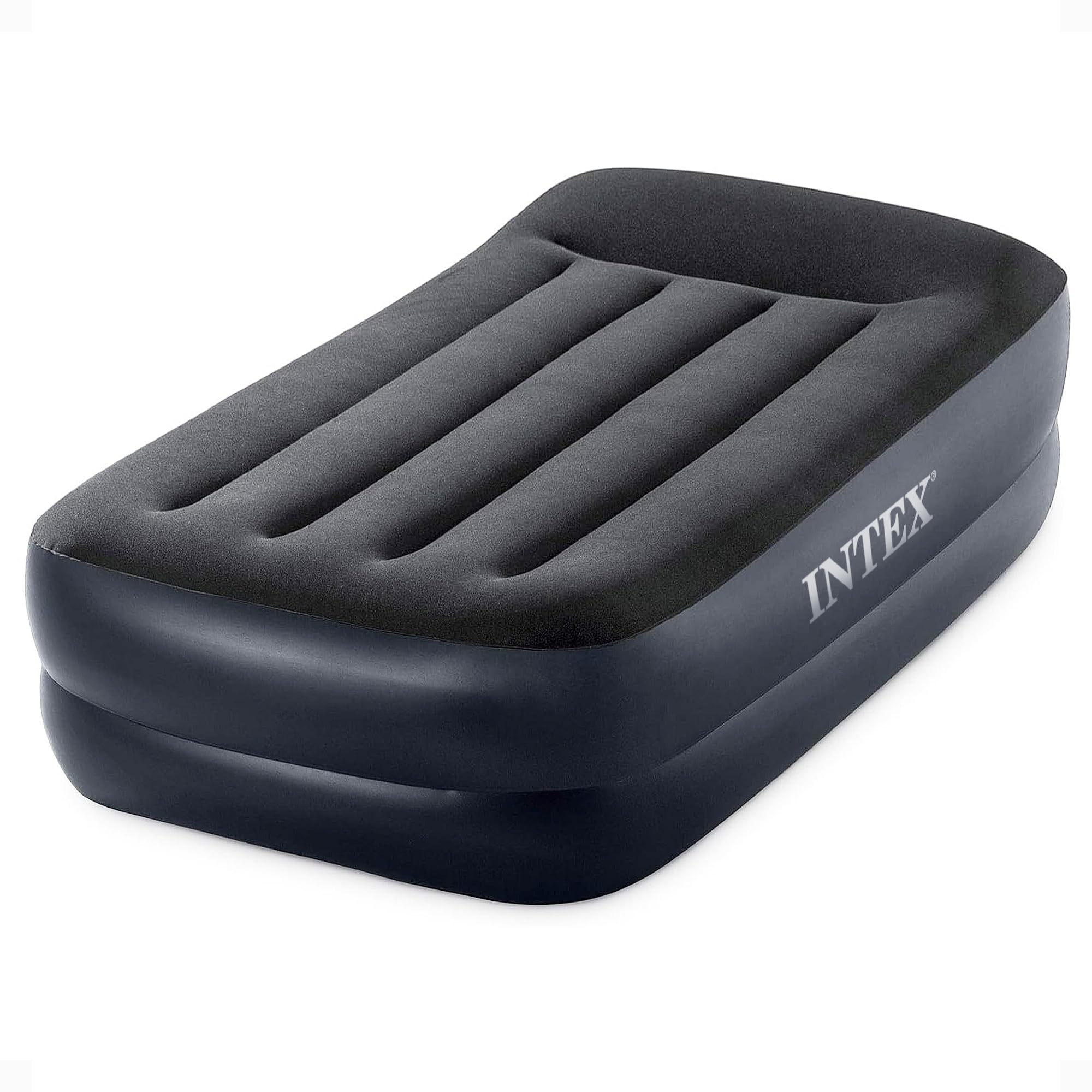 Intex Luftbett mit integrierter Pumpe, Dura-Beam Plus Kissen, Twin – Tragbares aufblasbares Luxusbett für Erwachsene, Camping, Gäste