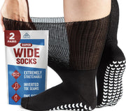 2 Pairs Extra Wide Socks For Swollen Feet, Non-Slip Hospital and Diabetic Socks for Men and Women