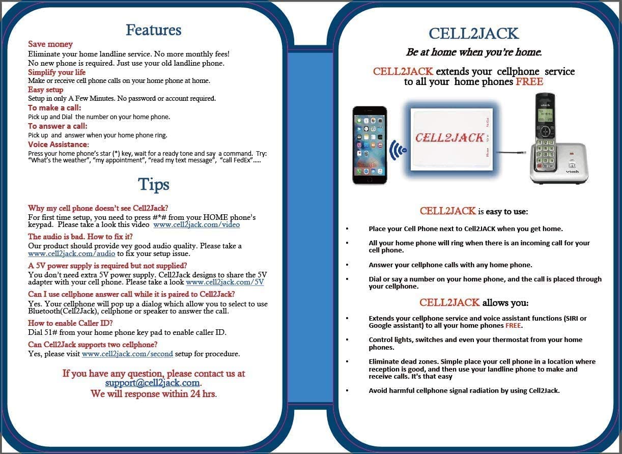 CELL2JACK - Cellphone to Home Phone Adapter, Make and Receive Cell Phone Call on Your landline Phone Free - Cell Phone to Landline Dock - Cell to Landline Converter