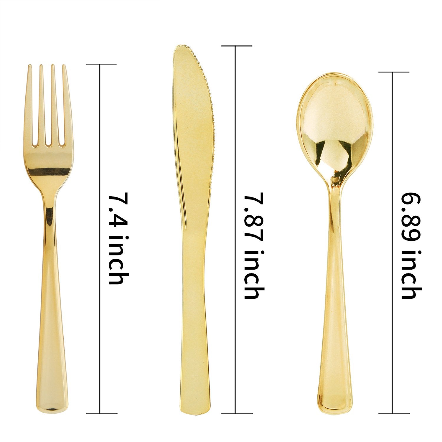 WDF300 Pieces Gold Plastic Silverware - Heavy Duty Disposable Cutlery Set Plastic Gold Silverware Set Includes 100 Forks, 100 Spoons, 100 Knives for Party