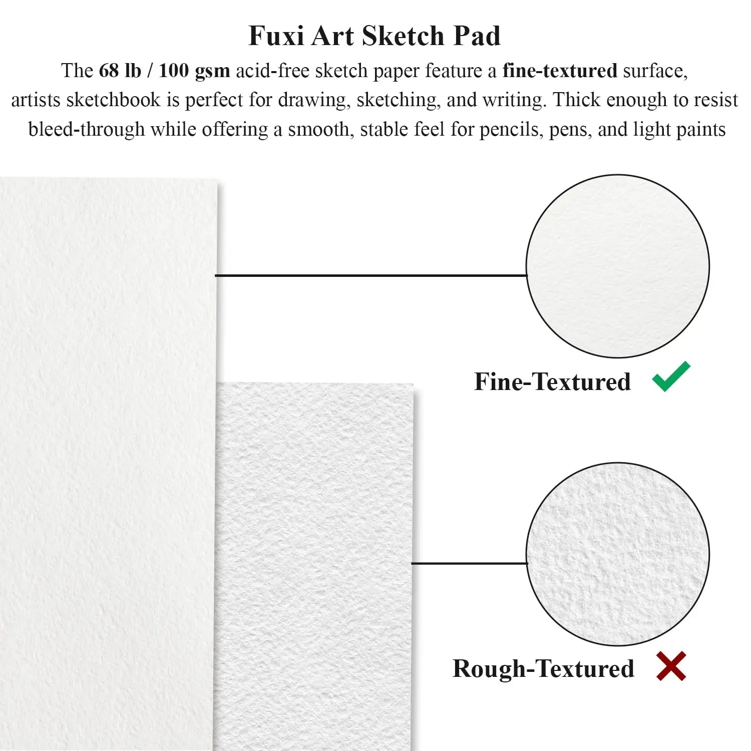 Fuxi 9" x 12" Sketch Book, Top Spiral Bound Sketch Pad, 100 Sheets 68lb/100gsm Acid-Free Drawing Paper, Art Sketchbook for Drawing Pad for Kids Artists & Beginners Professional Art Supplies for Adults