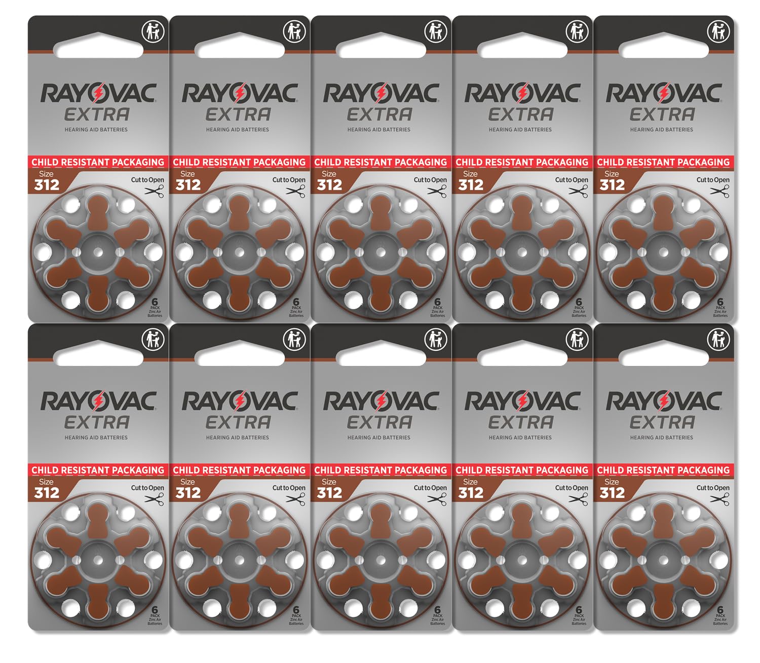 Rayovac Extra hearing aid batteries size 312. Long-lasting mercury-free zinc-air hearing aid batteries - 1.45v. (60 batteries)