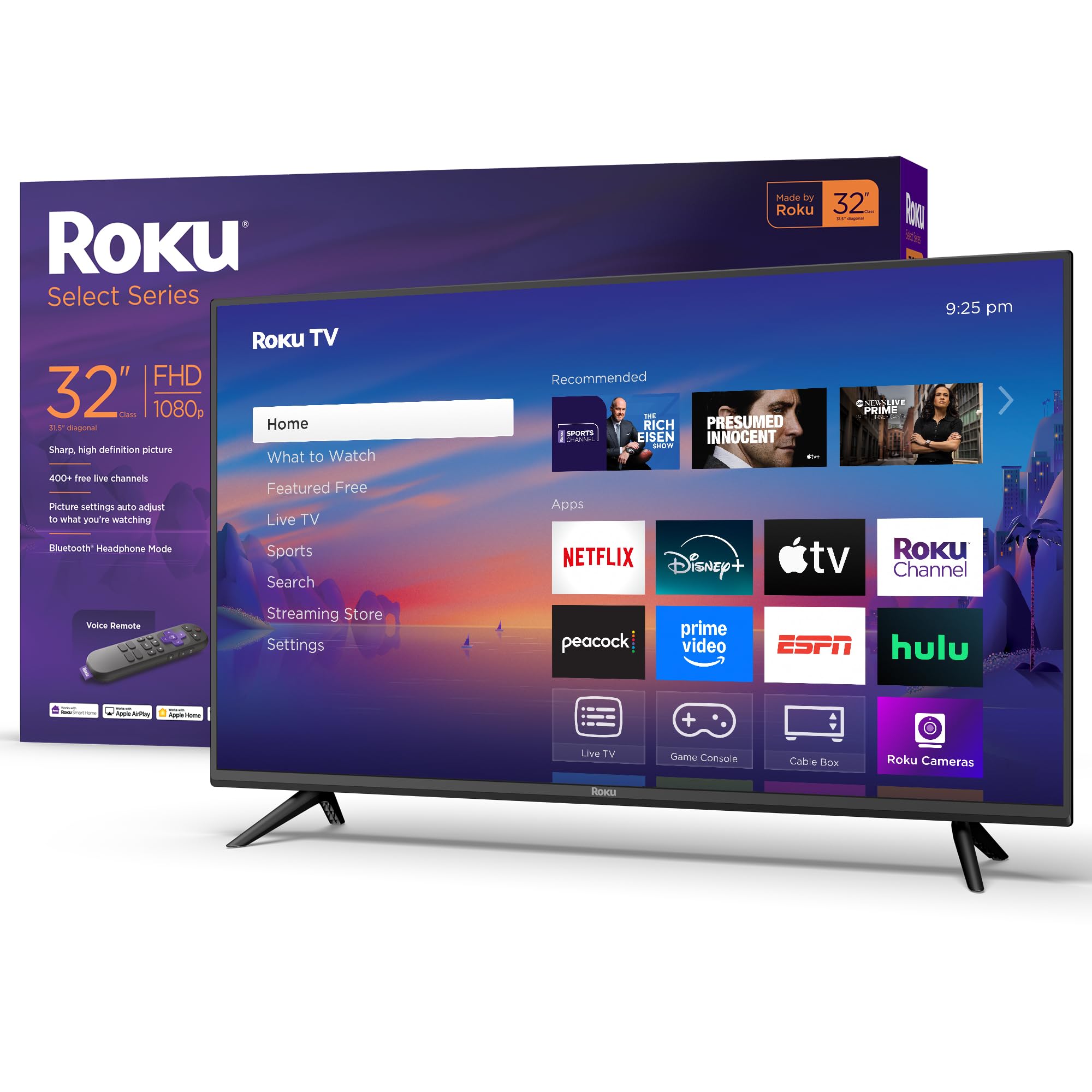 Roku Smart TV 2025 – 32-Inch Select Series, 1080p Full HD TV – Roku TV with Voice Remote – Flat Screen LED Television with Wi-Fi for Streaming Live Local News, Sports, Family Entertainment